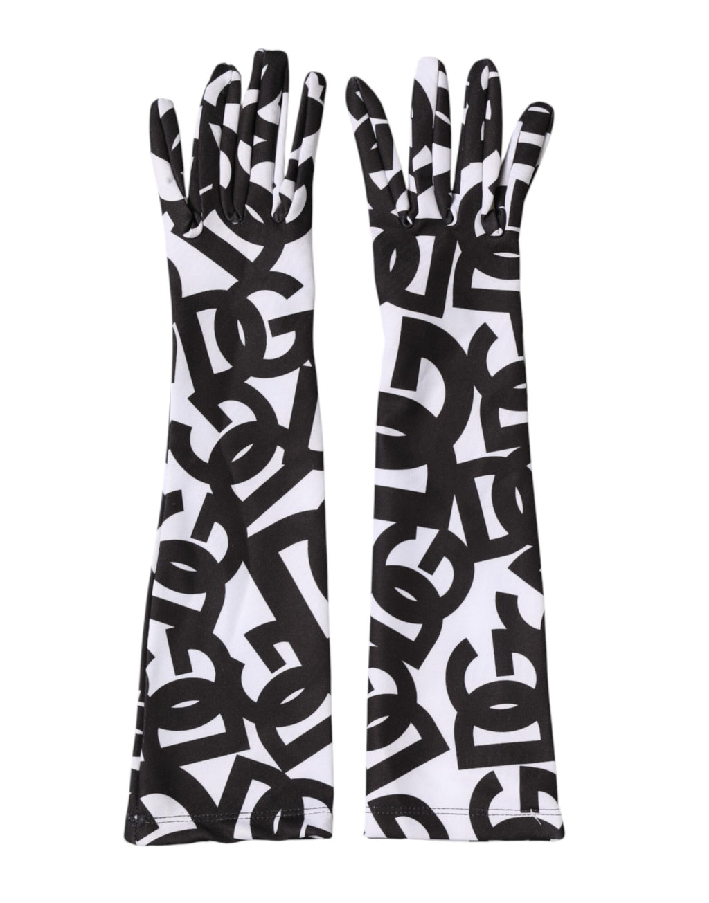 Dolce & Gabbana Black and White DG Logo Elbow-Length Fingerless Gloves