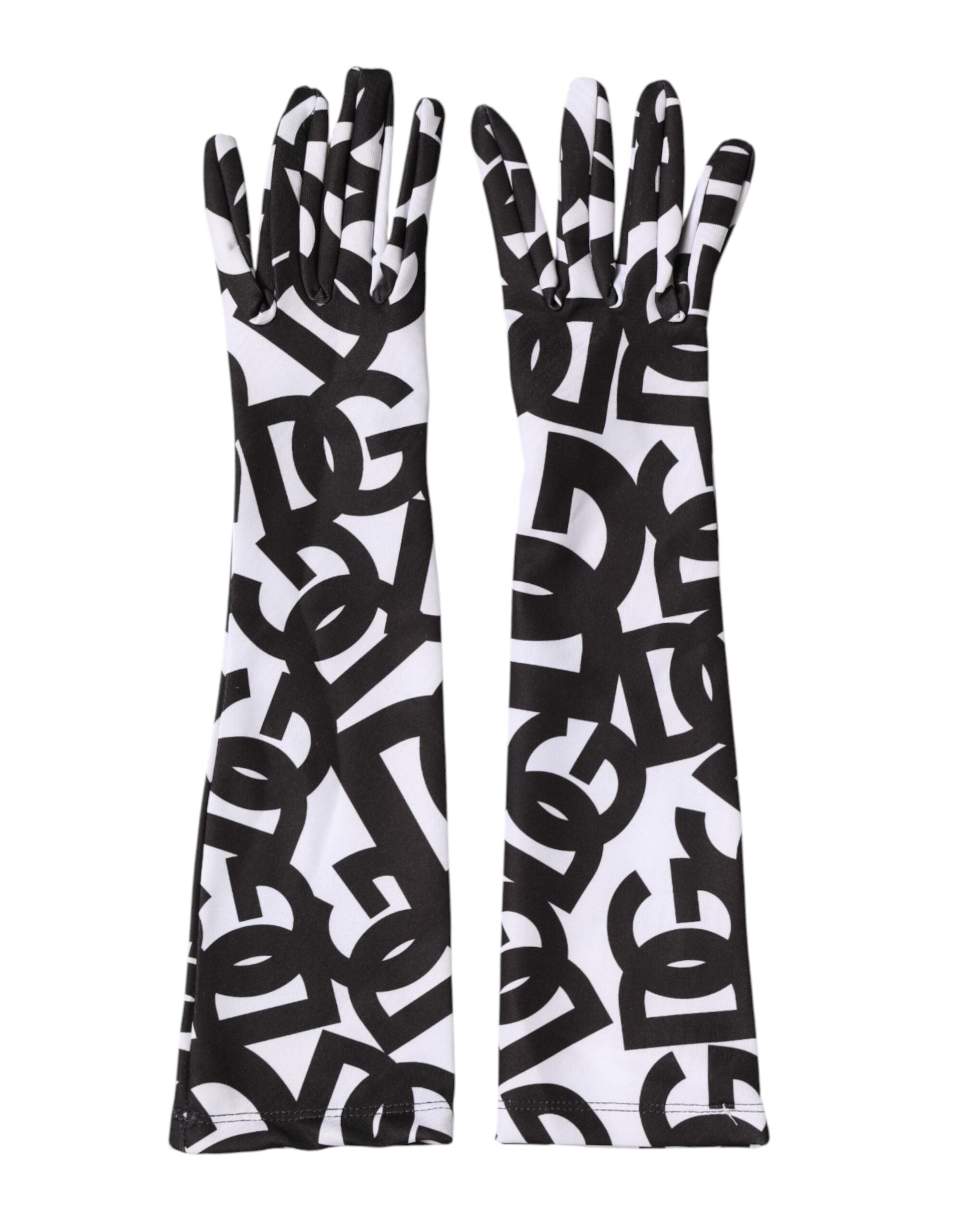 Dolce & Gabbana Black and White DG Logo Elbow-Length Fingerless Gloves
