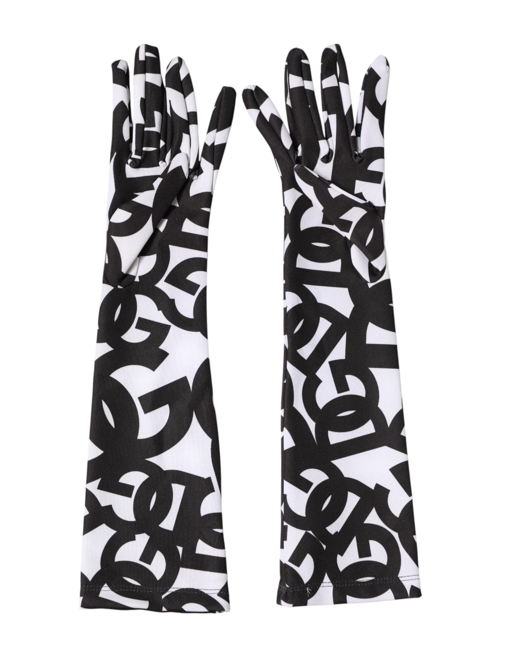 Dolce & Gabbana Black and White DG Logo Elbow-Length Fingerless Gloves