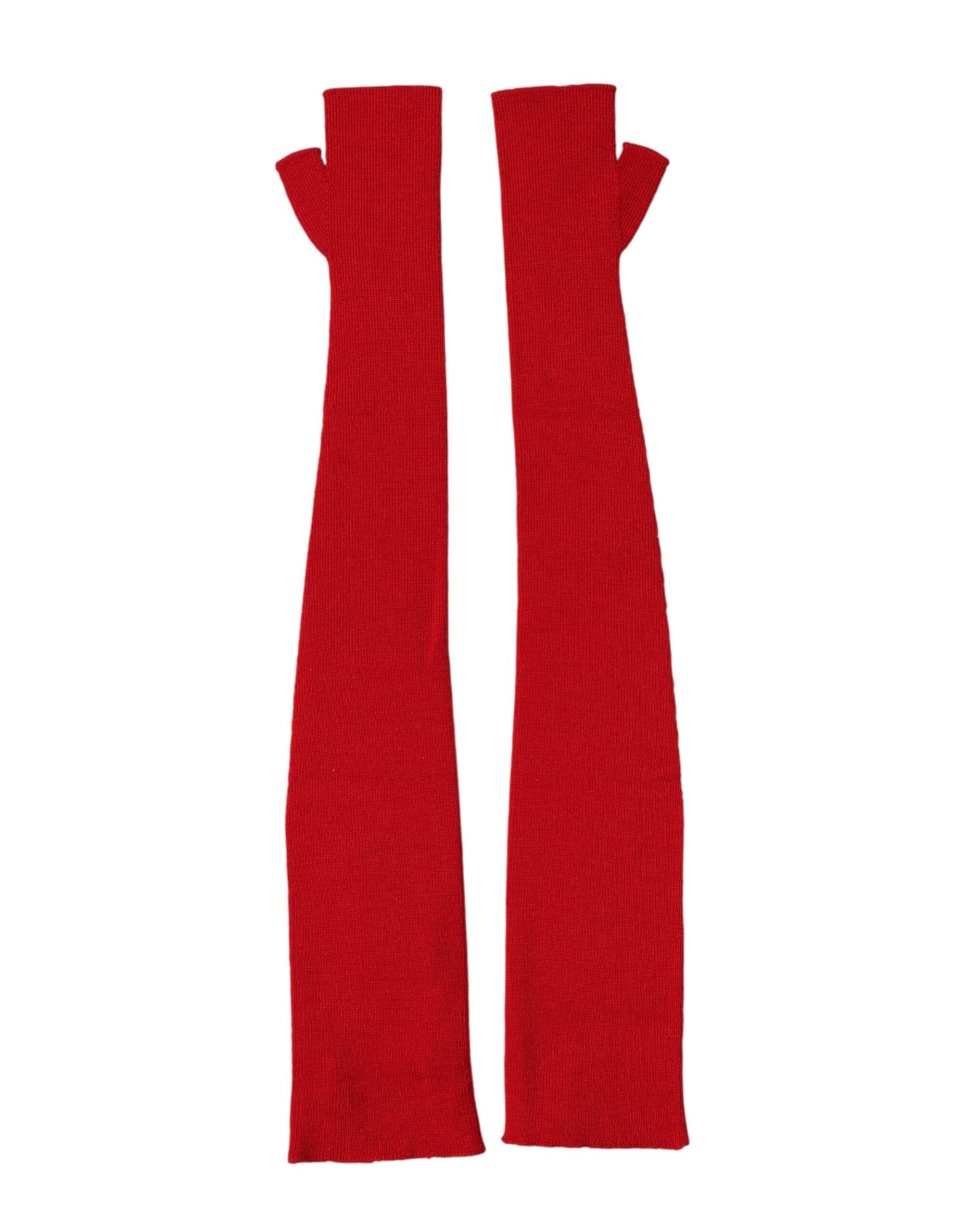 Dolce & Gabbana Rote, fingerlose, gestrickte Ellenbogenhandschuhe