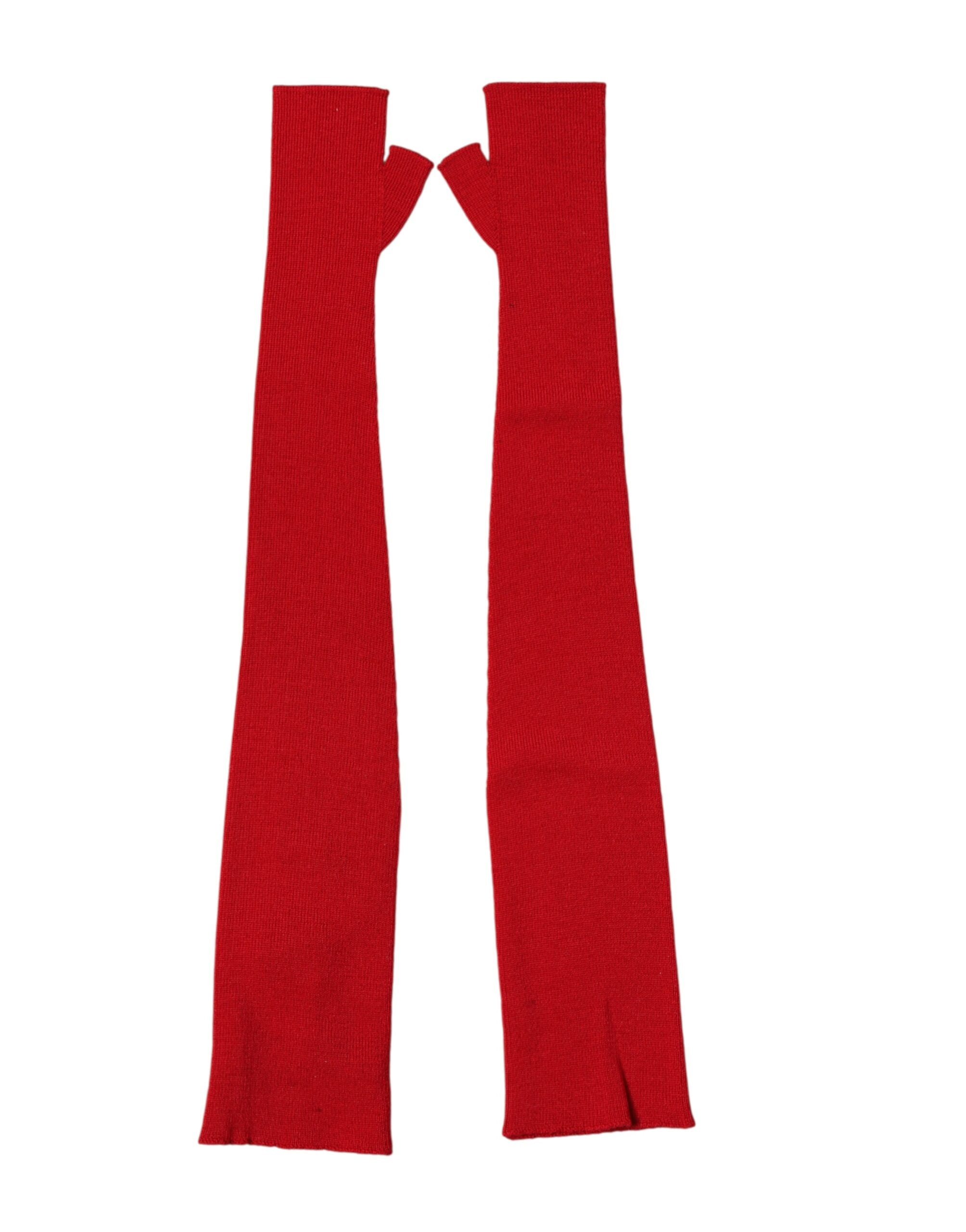 Dolce & Gabbana Rote, fingerlose, gestrickte Ellenbogenhandschuhe