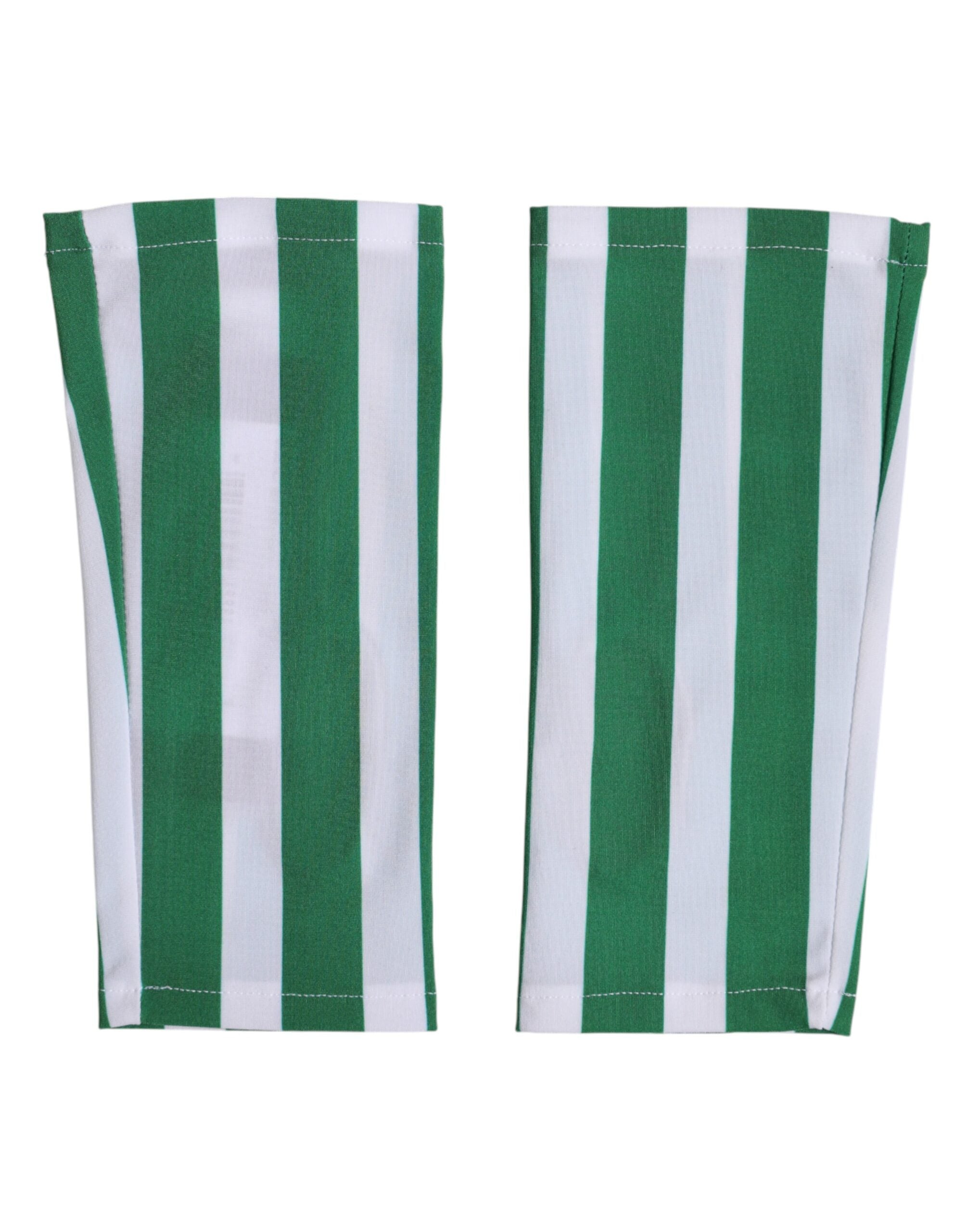 Dolce & Gabbana Grün-weiße Nylon-Fingerhandschuhe in Handgelenklänge