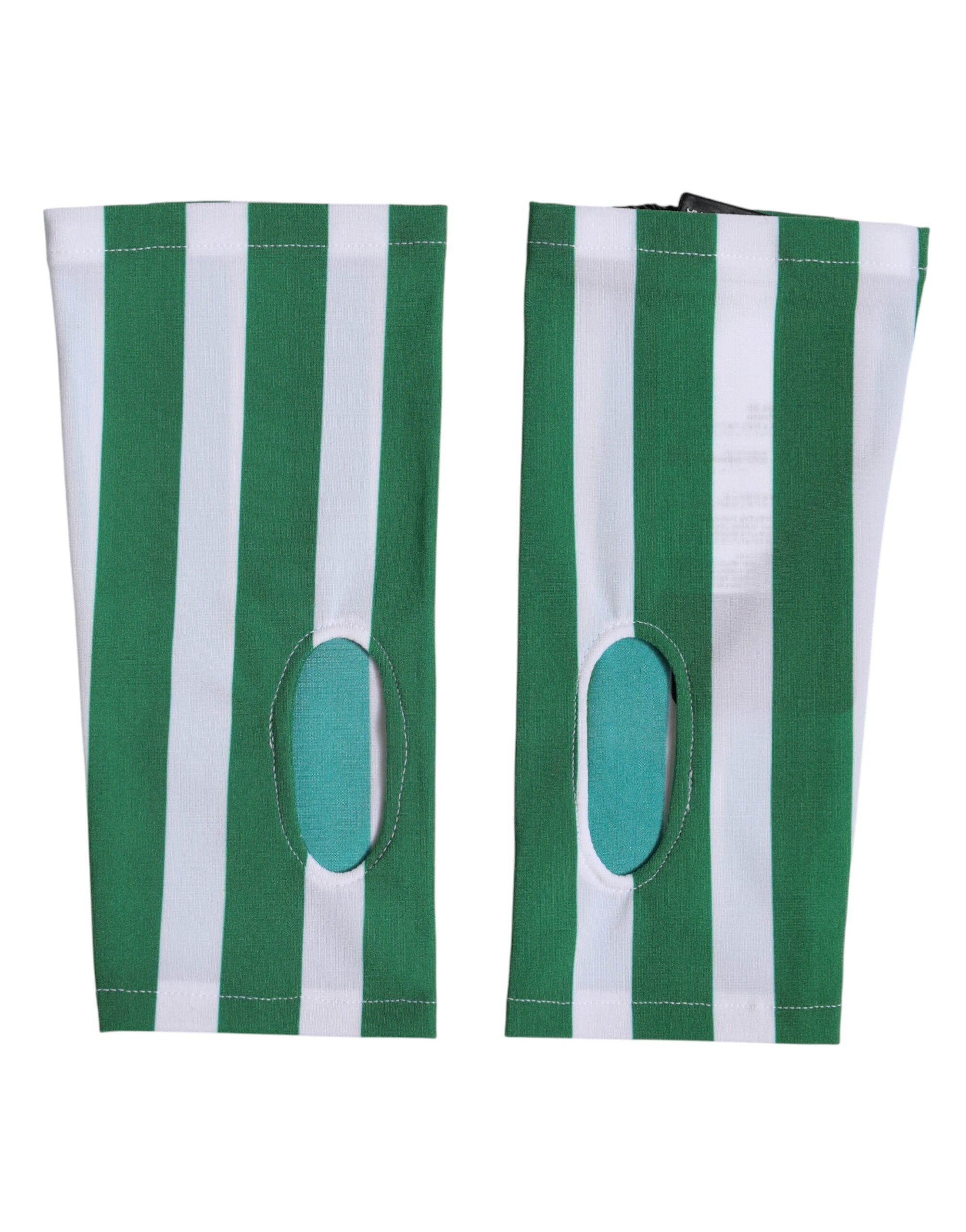 Dolce & Gabbana Grün-weiße Nylon-Fingerhandschuhe in Handgelenklänge