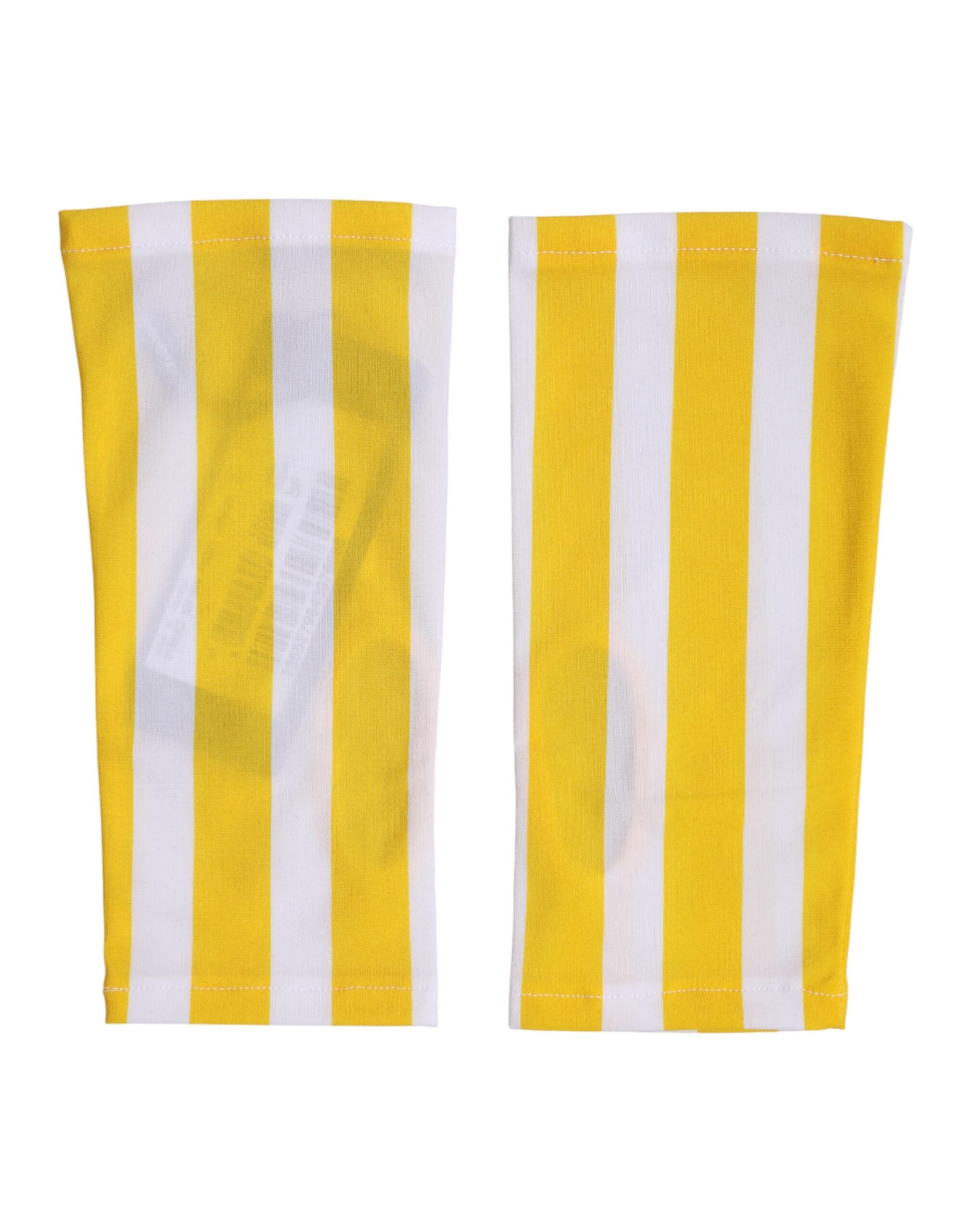 Dolce & Gabbana Gelbe und Weiße Nylon-Fingerhandschuhe, Handgelenkslänge