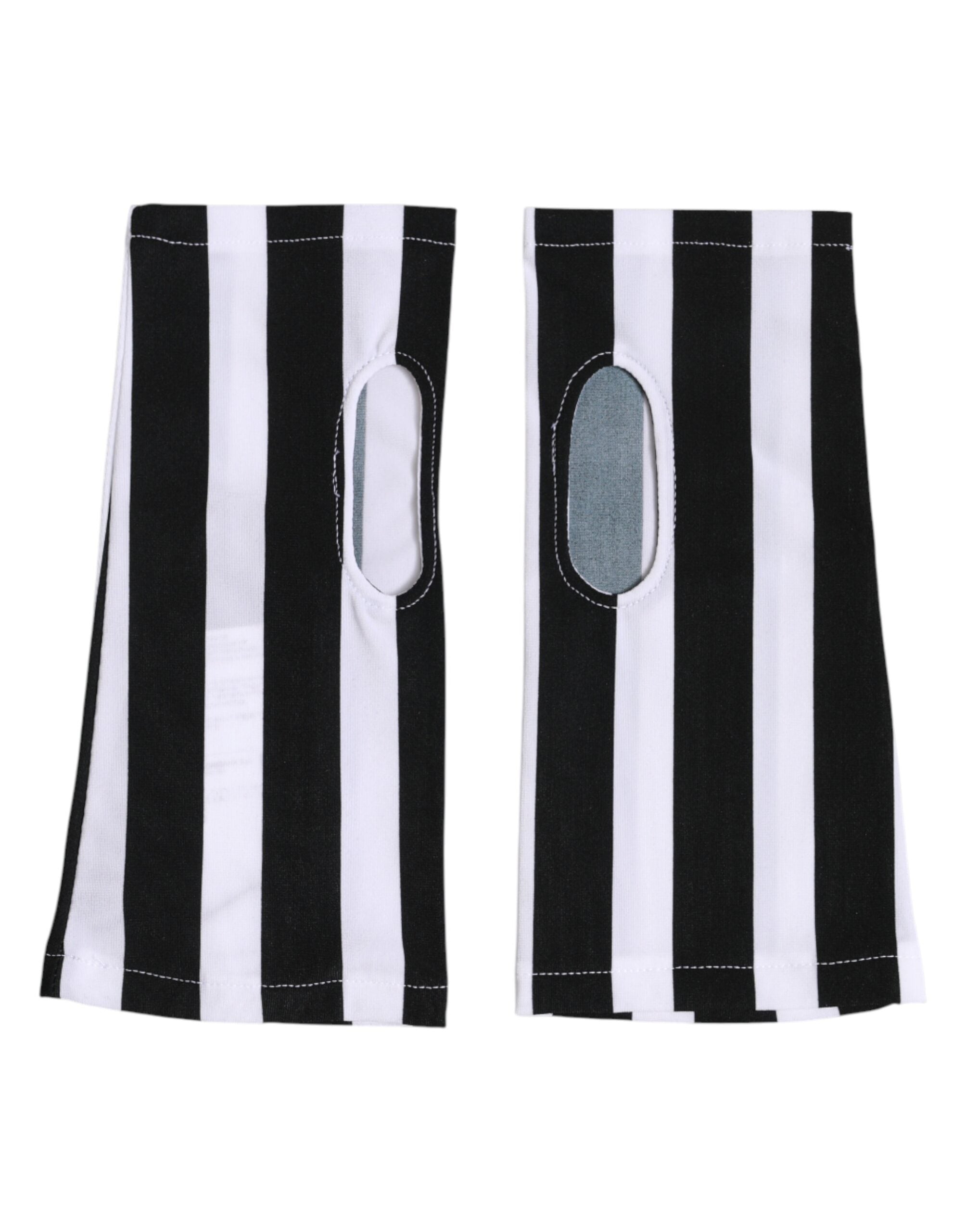 Dolce & Gabbana Schwarze und Weiße Fingerlose Nylon-Handschuhe