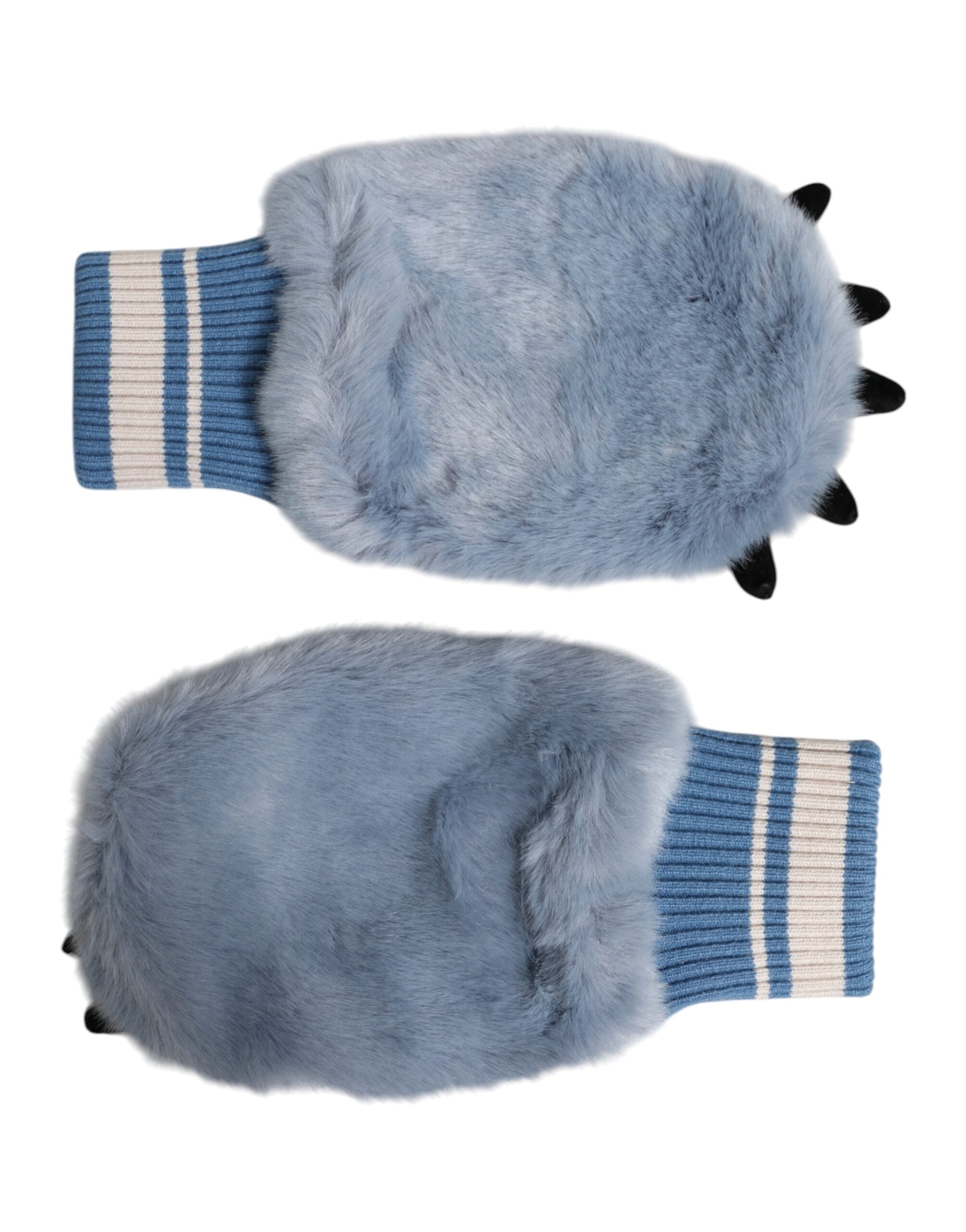 Dolce & Gabbana Blue Acrylic Knit Gloves with Fur Trim