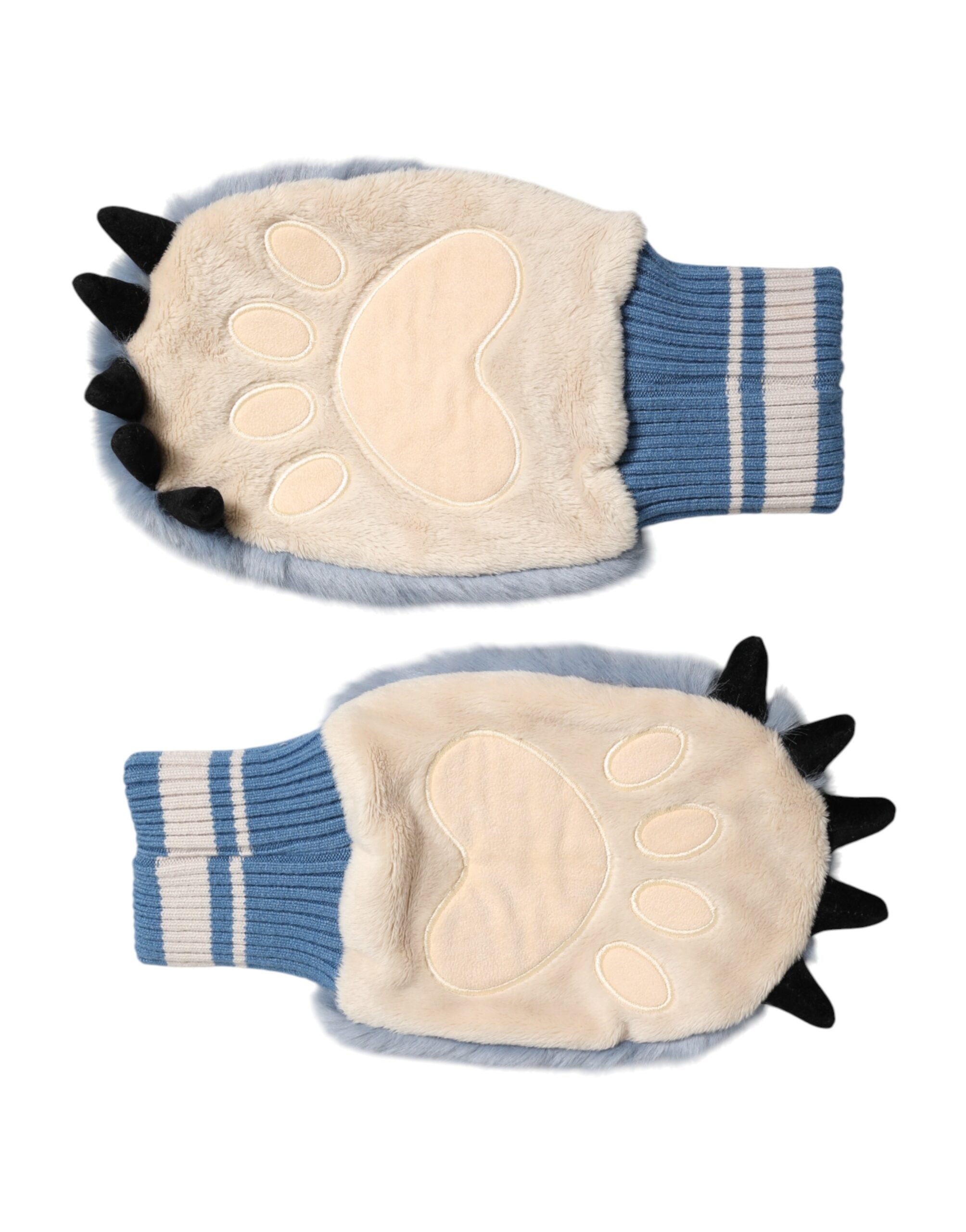 Dolce & Gabbana Blue Acrylic Knit Gloves with Fur Trim