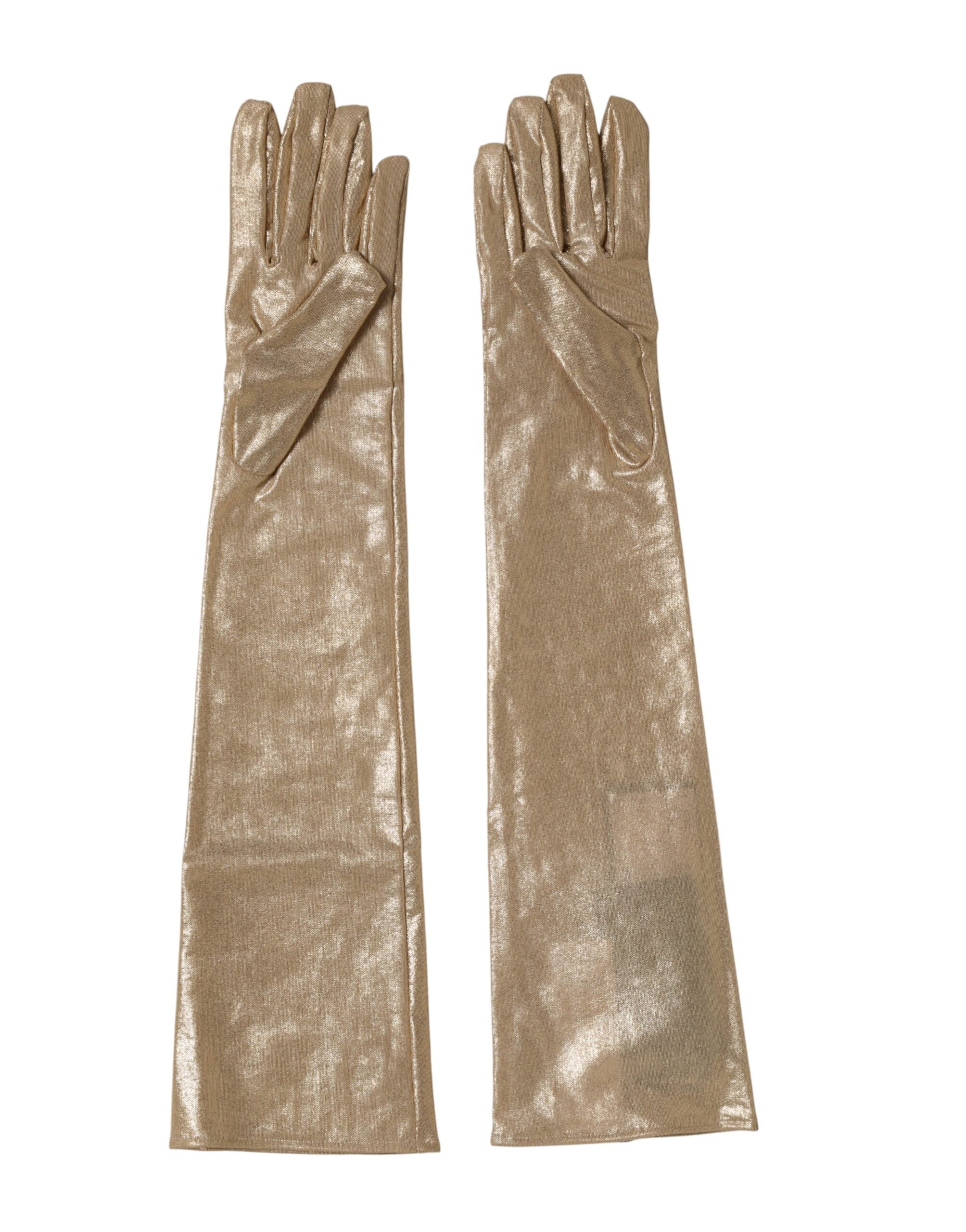 Dolce & Gabbana Beigefarbene Nylon-Handschuhe in Ellenbogenlänge