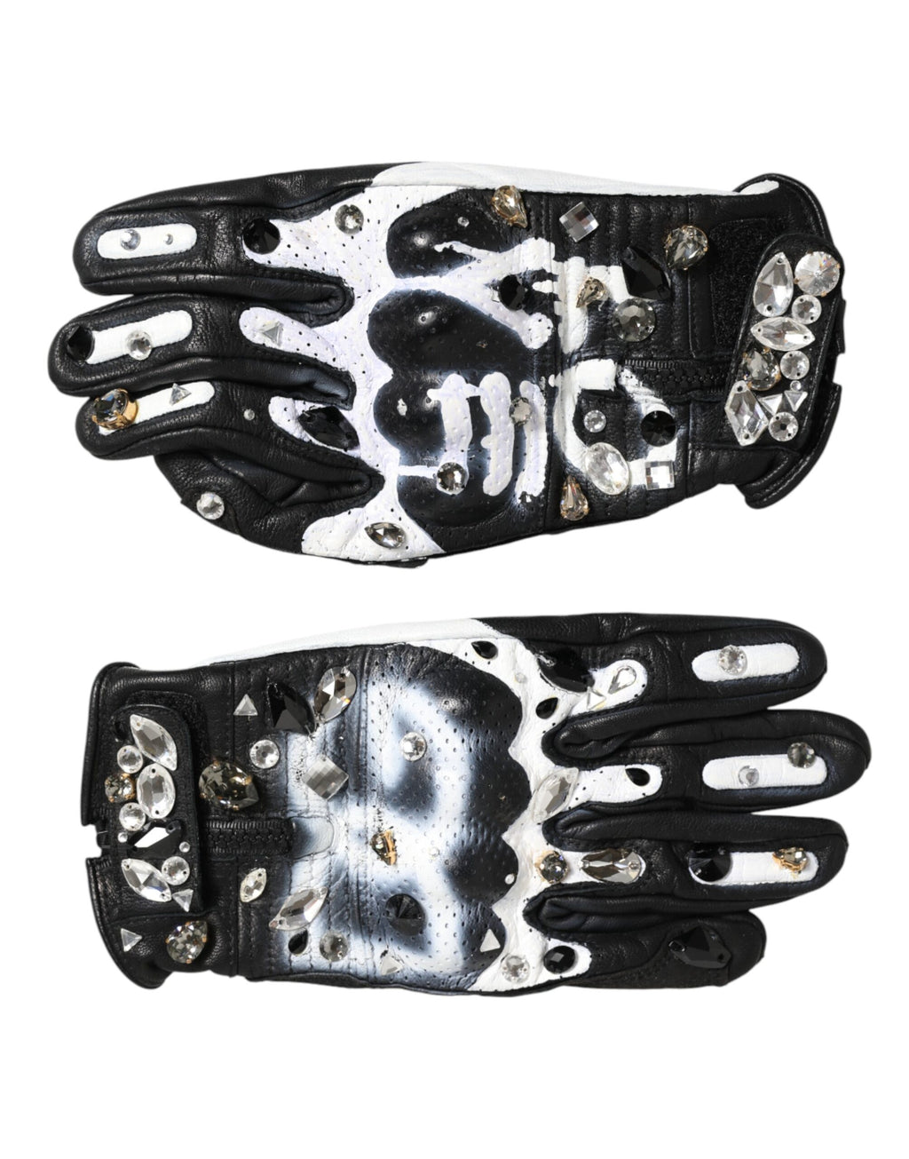 Dolce & Gabbana Handschuhe Schwarz Weiß Kristall Handgelenk Länge Fäustlinge