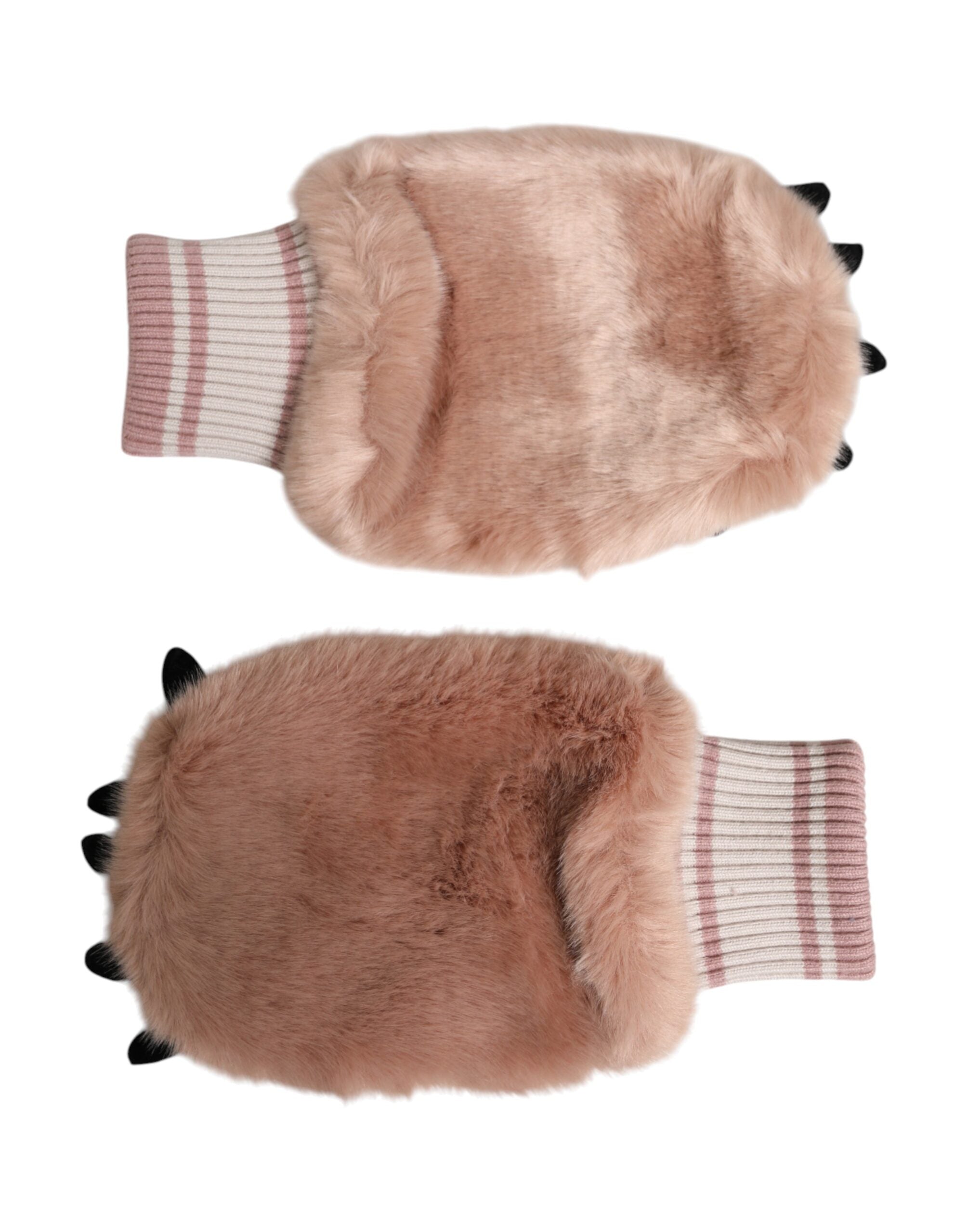 Dolce & Gabbana Brown Acrylic Knit Gloves with Fur Trim