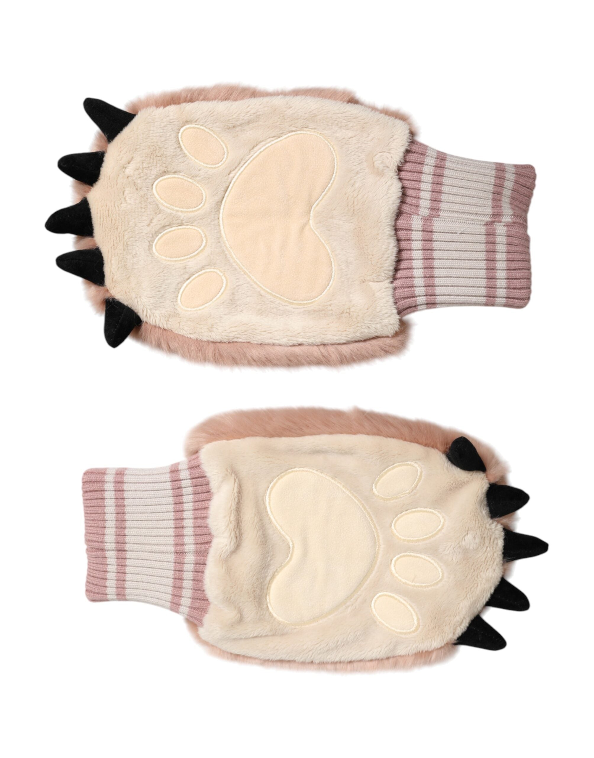 Dolce & Gabbana Brown Acrylic Knit Gloves with Fur Trim