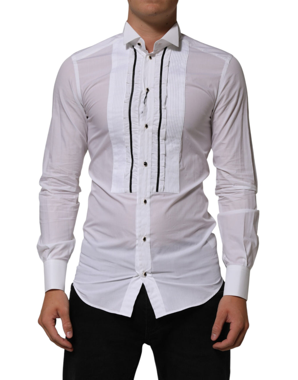 Dolce & Gabbana White Cotton Shirt with Collar and Long Sleeves, GOLD Collection