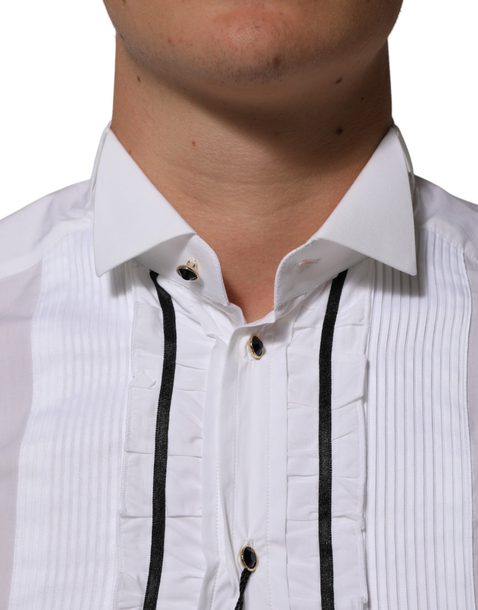 Dolce & Gabbana White Cotton Shirt with Collar and Long Sleeves, GOLD Collection