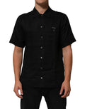 Carhartt Wip Schwarzes Leinen-Poloshirt mit Kragen und kurzen Ärmeln