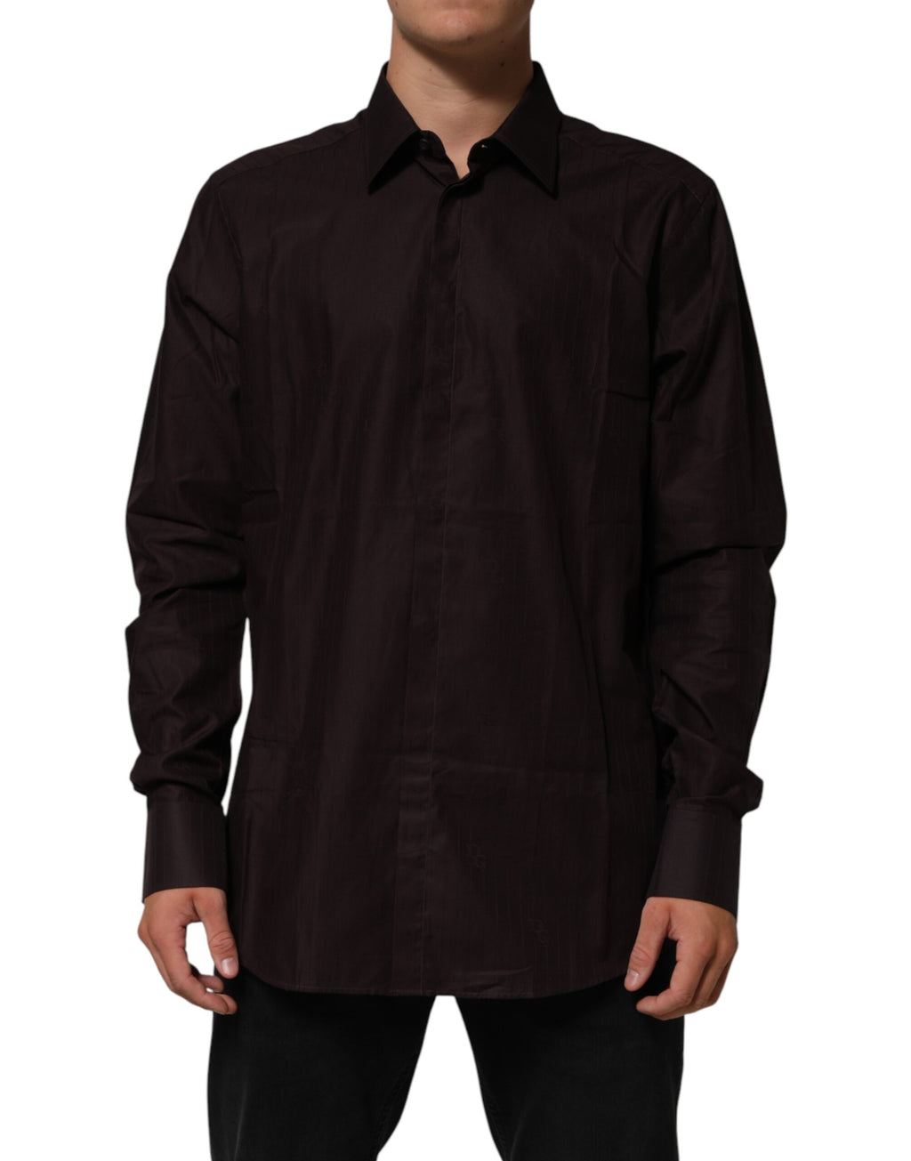 Dolce & Gabbana Brown Cotton Long-Sleeved Shirt MARTINI