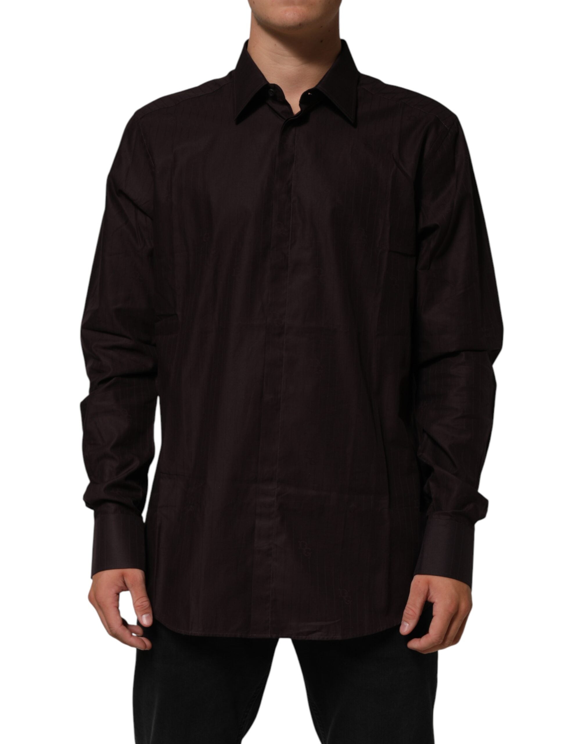 Dolce & Gabbana Brown Cotton Long-Sleeved Shirt MARTINI