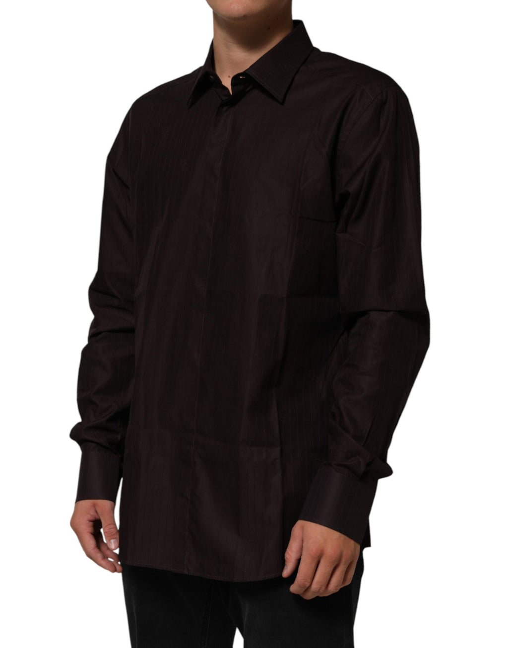 Dolce & Gabbana Brown Cotton Long-Sleeved Shirt MARTINI