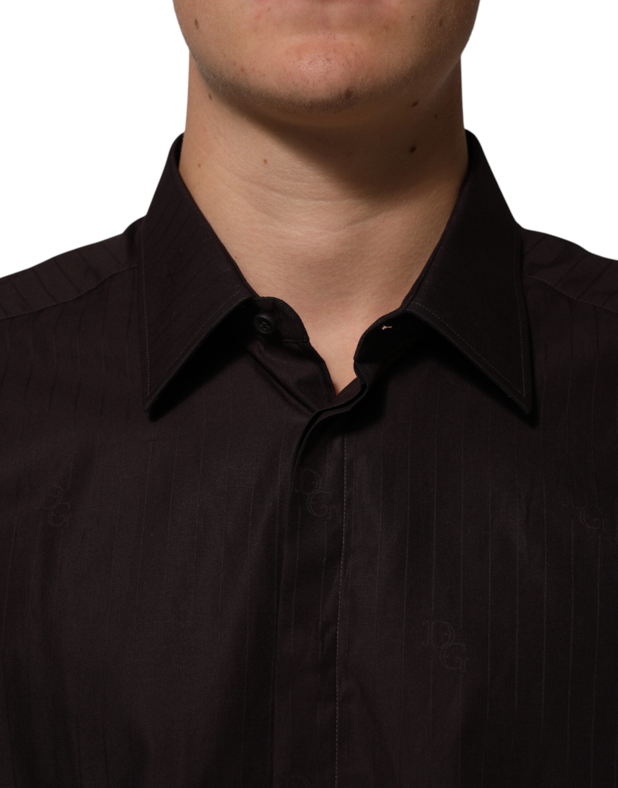 Dolce & Gabbana Brown Cotton Long-Sleeved Shirt MARTINI