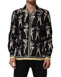 Dolce & Gabbana Schwarzes Seidenhemd mit Pin-Up-Print und Knopfleiste