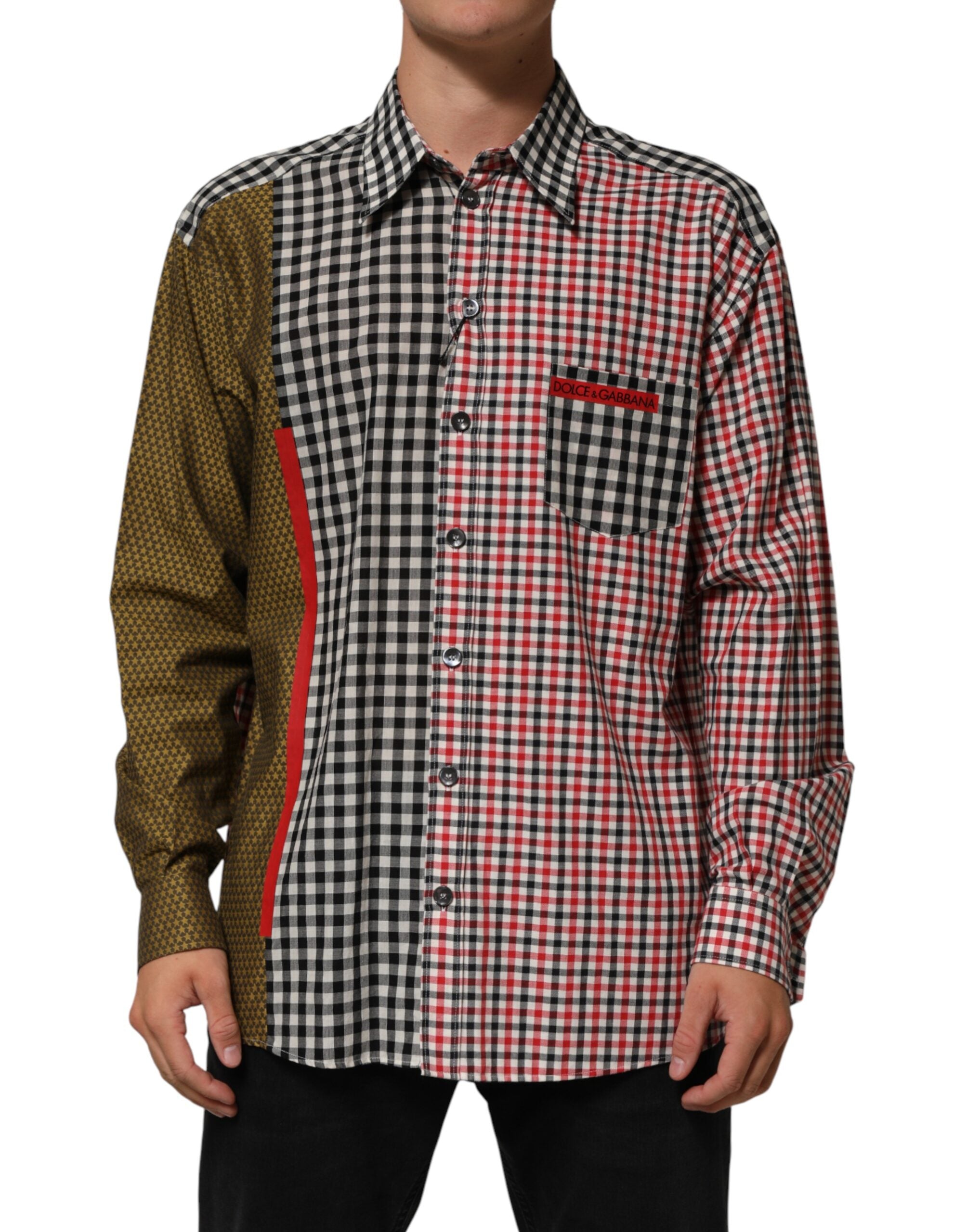 Dolce & Gabbana Checked Cotton Mandarin Collar Shirt in Multicolor