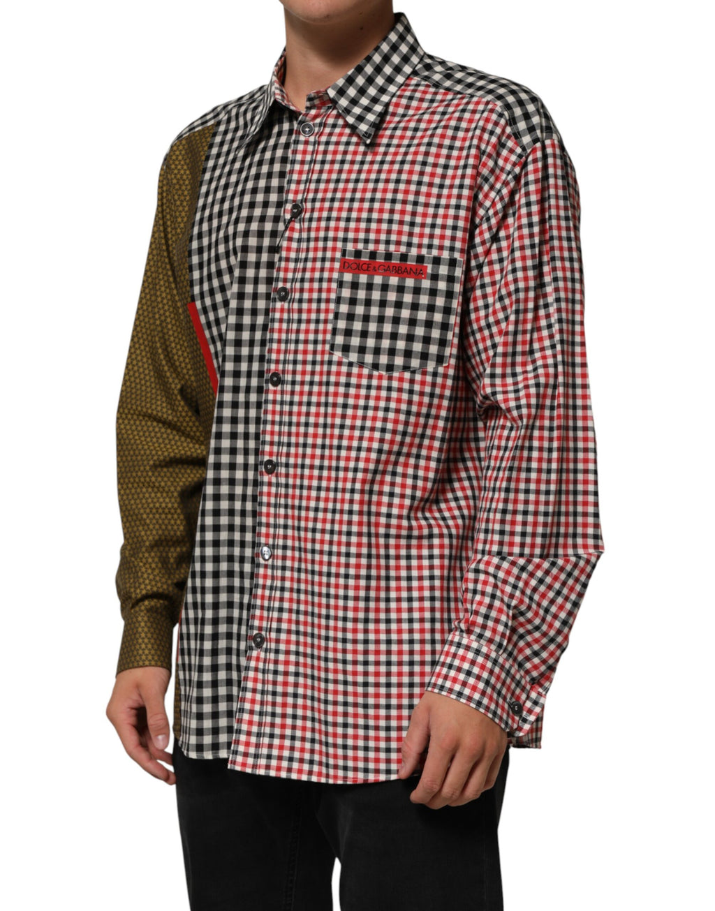 Dolce & Gabbana Checked Cotton Mandarin Collar Shirt in Multicolor