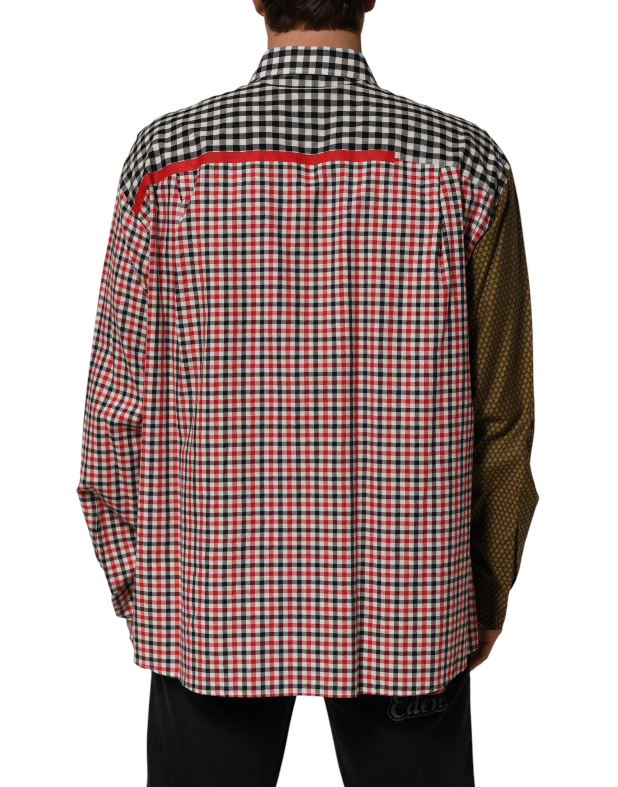 Dolce & Gabbana Checked Cotton Mandarin Collar Shirt in Multicolor