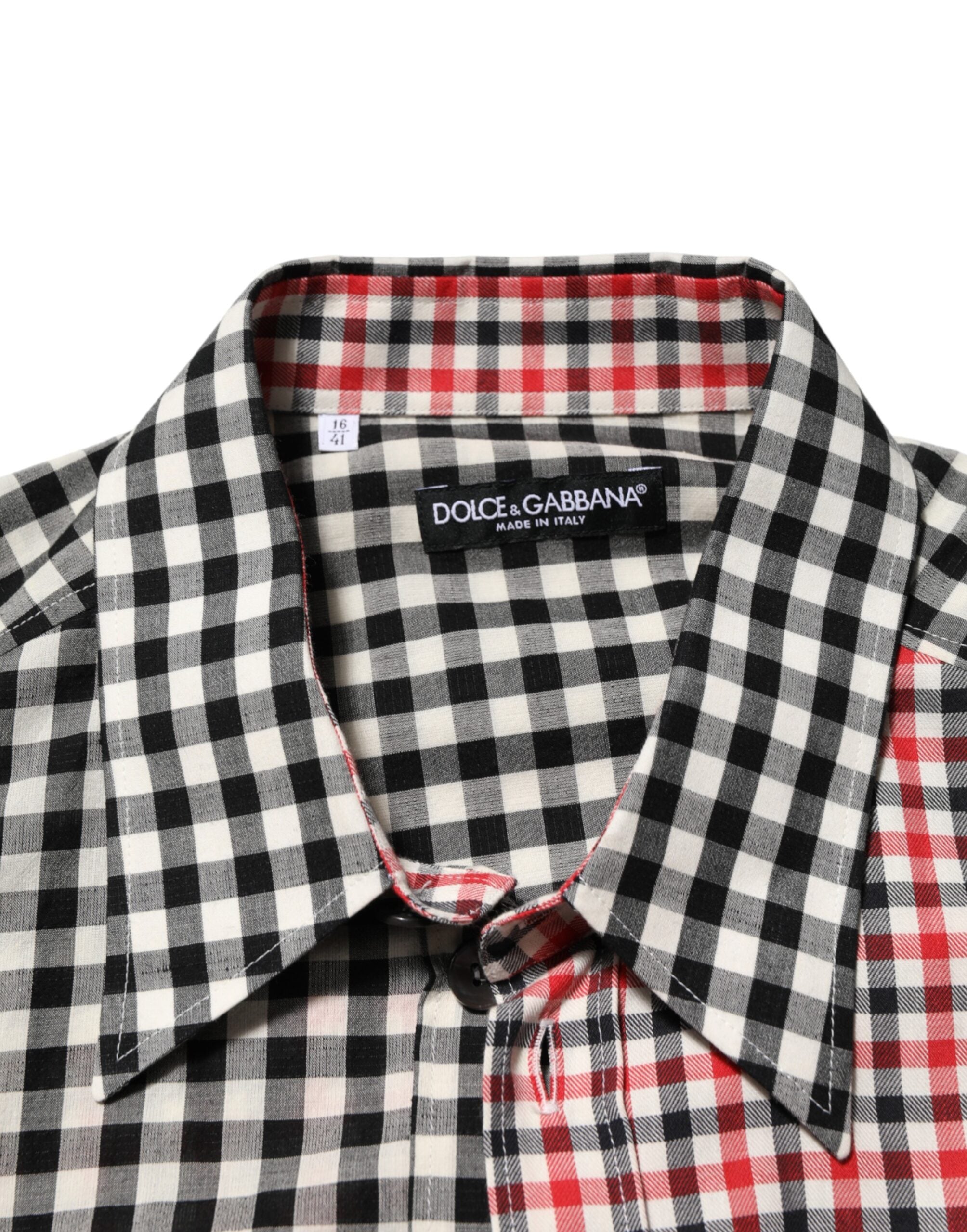 Dolce & Gabbana Checked Cotton Mandarin Collar Shirt in Multicolor