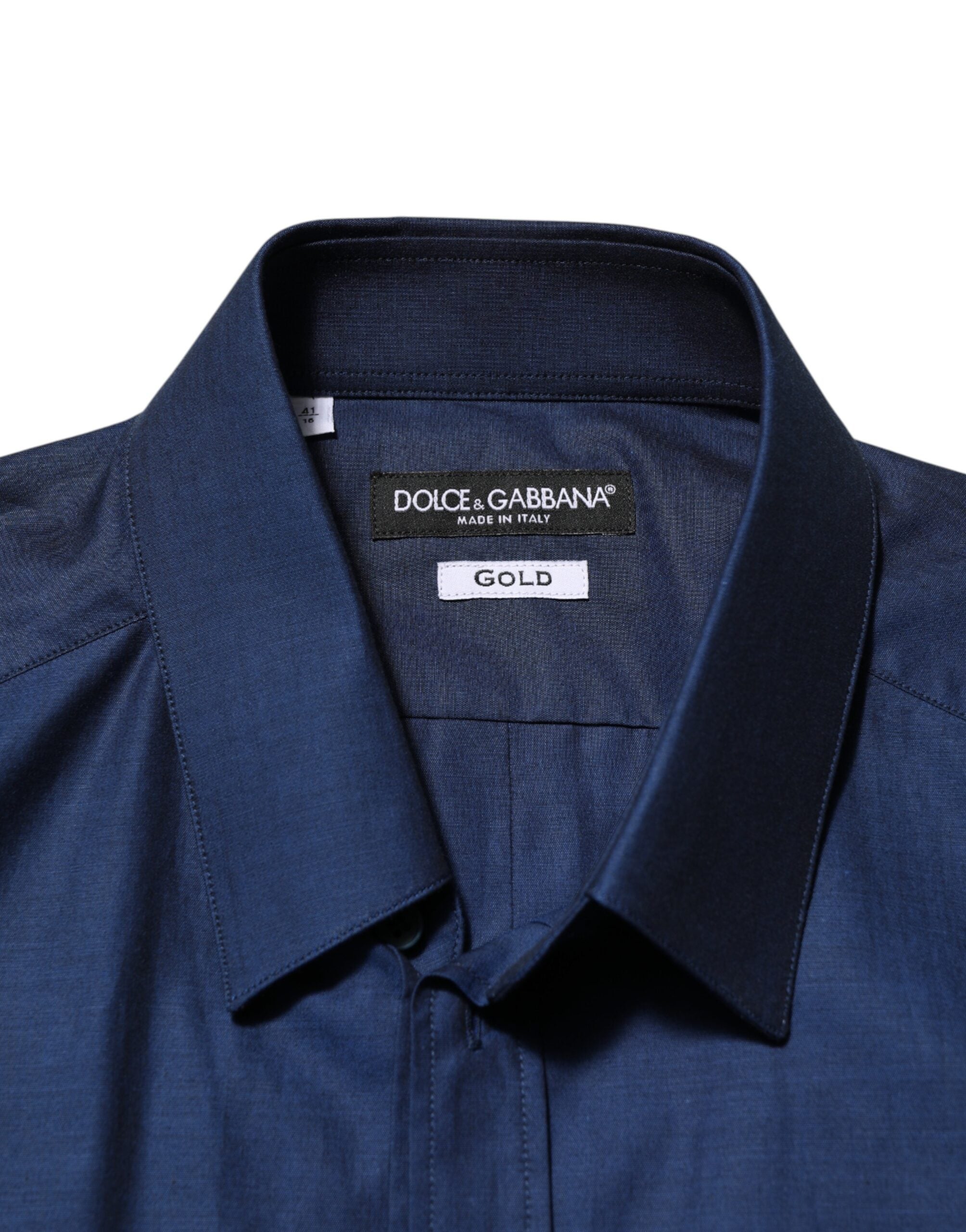 Dolce & Gabbana Blaues Herren-Hemd aus Baumwolle mit Kragen GOLD