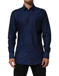 Dolce & Gabbana Blaues Herren-Hemd aus Baumwolle mit Kragen GOLD