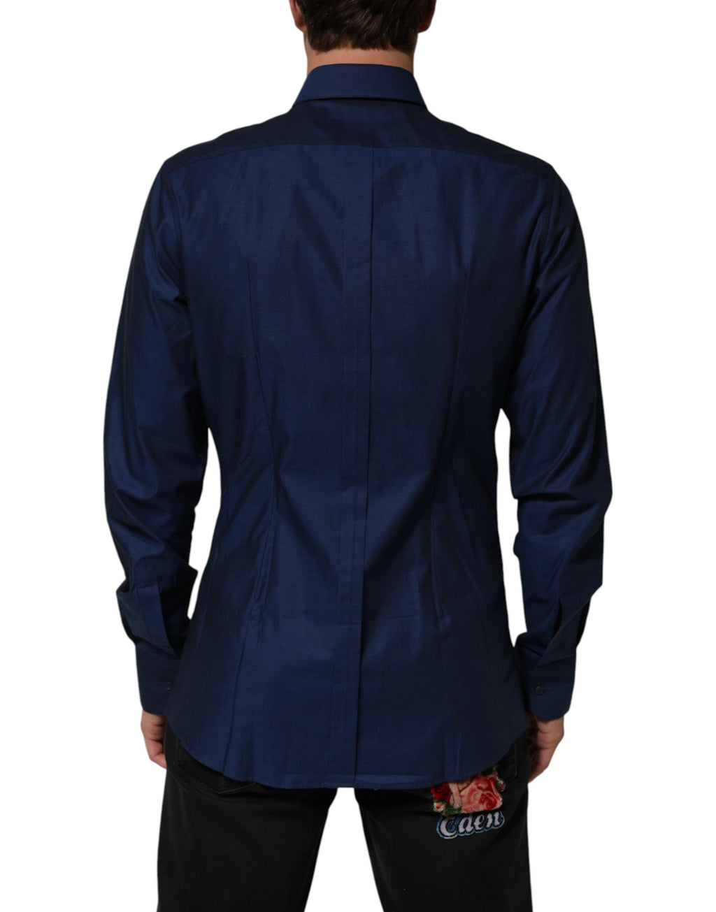 Dolce & Gabbana Blaues Herren-Hemd aus Baumwolle mit Kragen GOLD