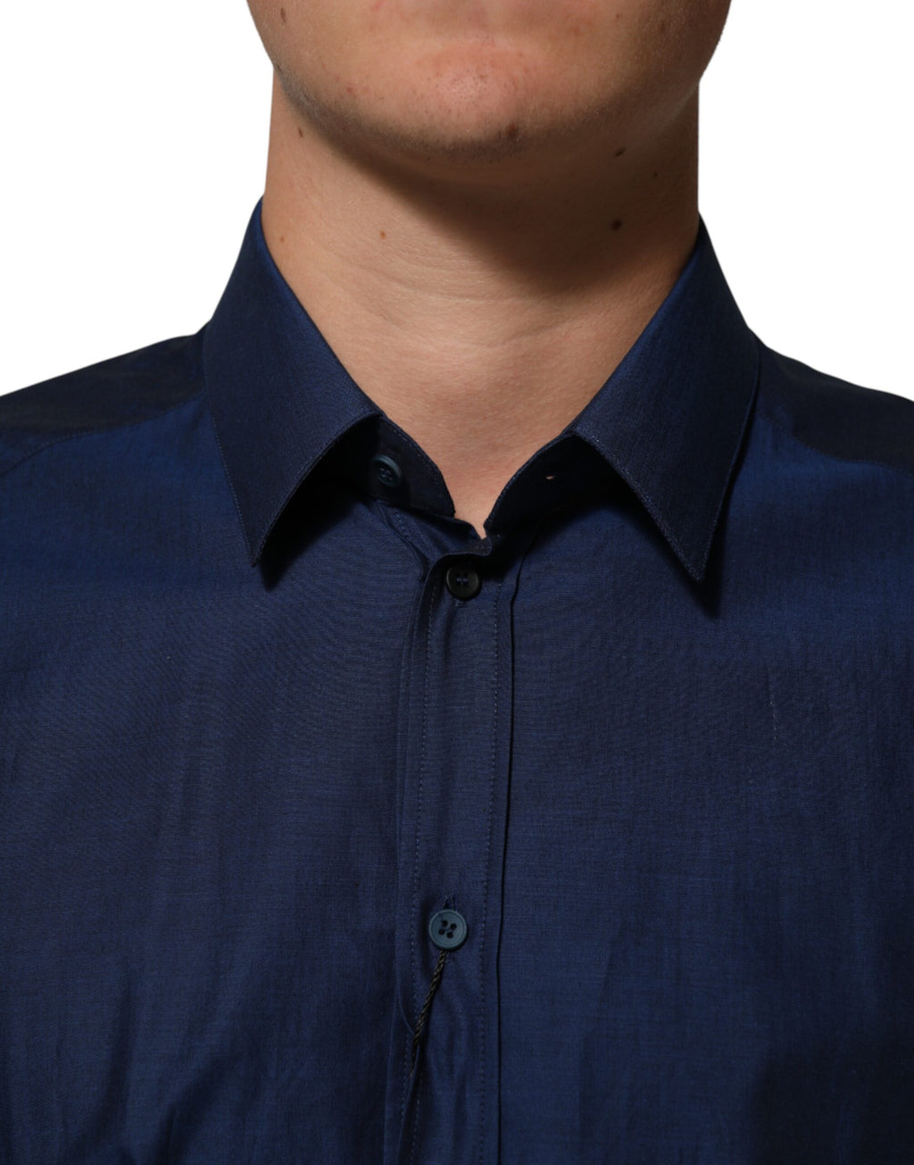 Dolce & Gabbana Blaues Herren-Hemd aus Baumwolle mit Kragen GOLD