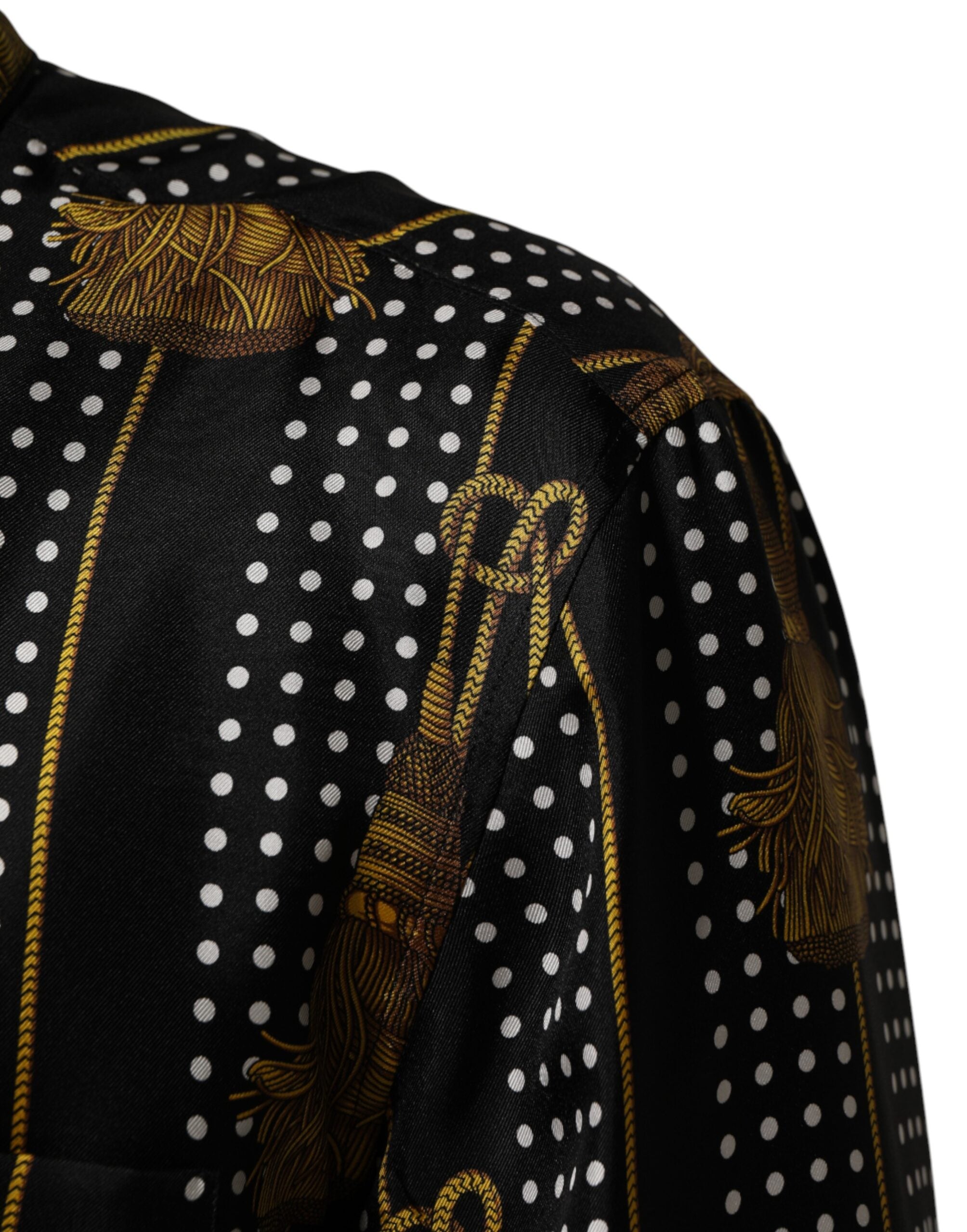 Dolce & Gabbana Black Polka Dot Silk Shirt with Tassels