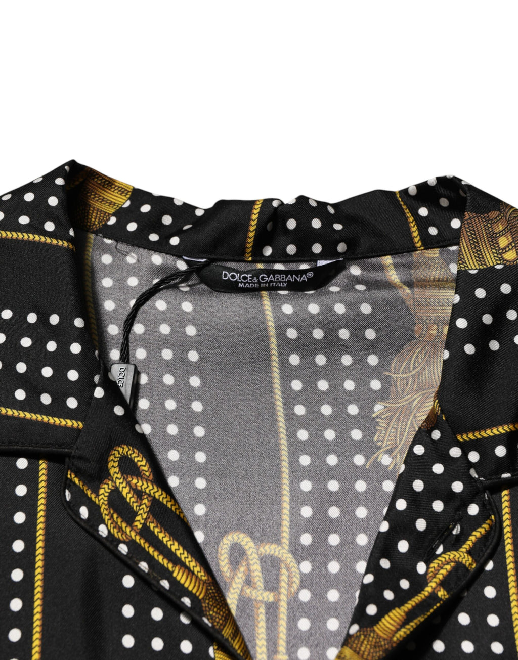 Dolce & Gabbana Black Polka Dot Silk Shirt with Tassels