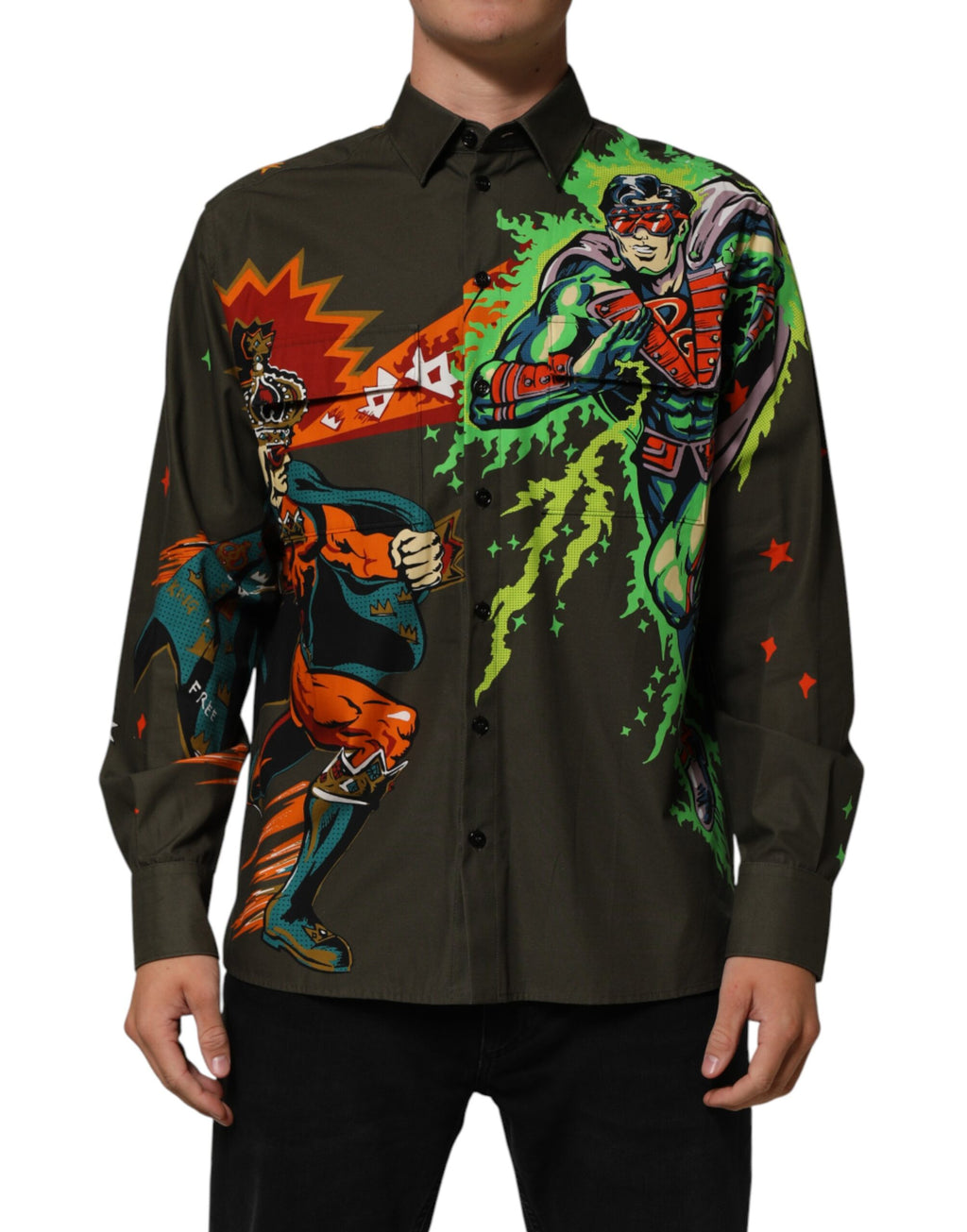Dolce & Gabbana superhero-print shirt with button placket in brown