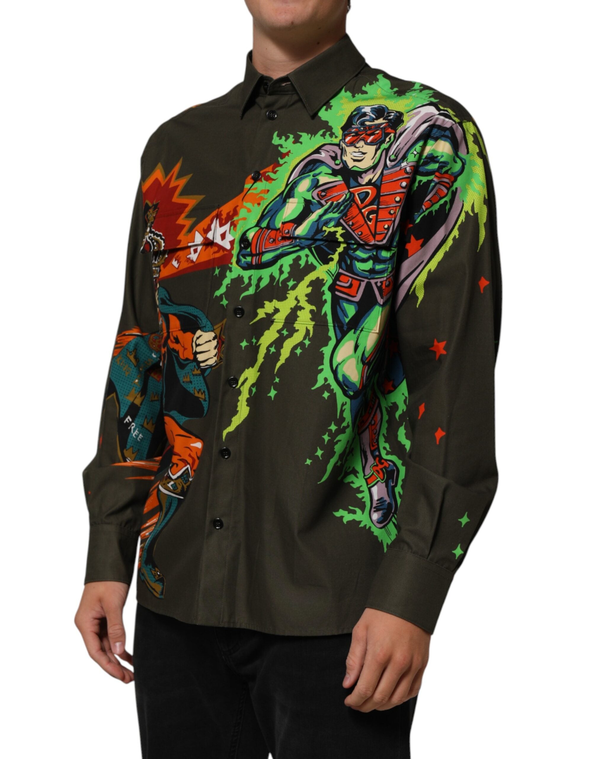Dolce & Gabbana superhero-print shirt with button placket in brown