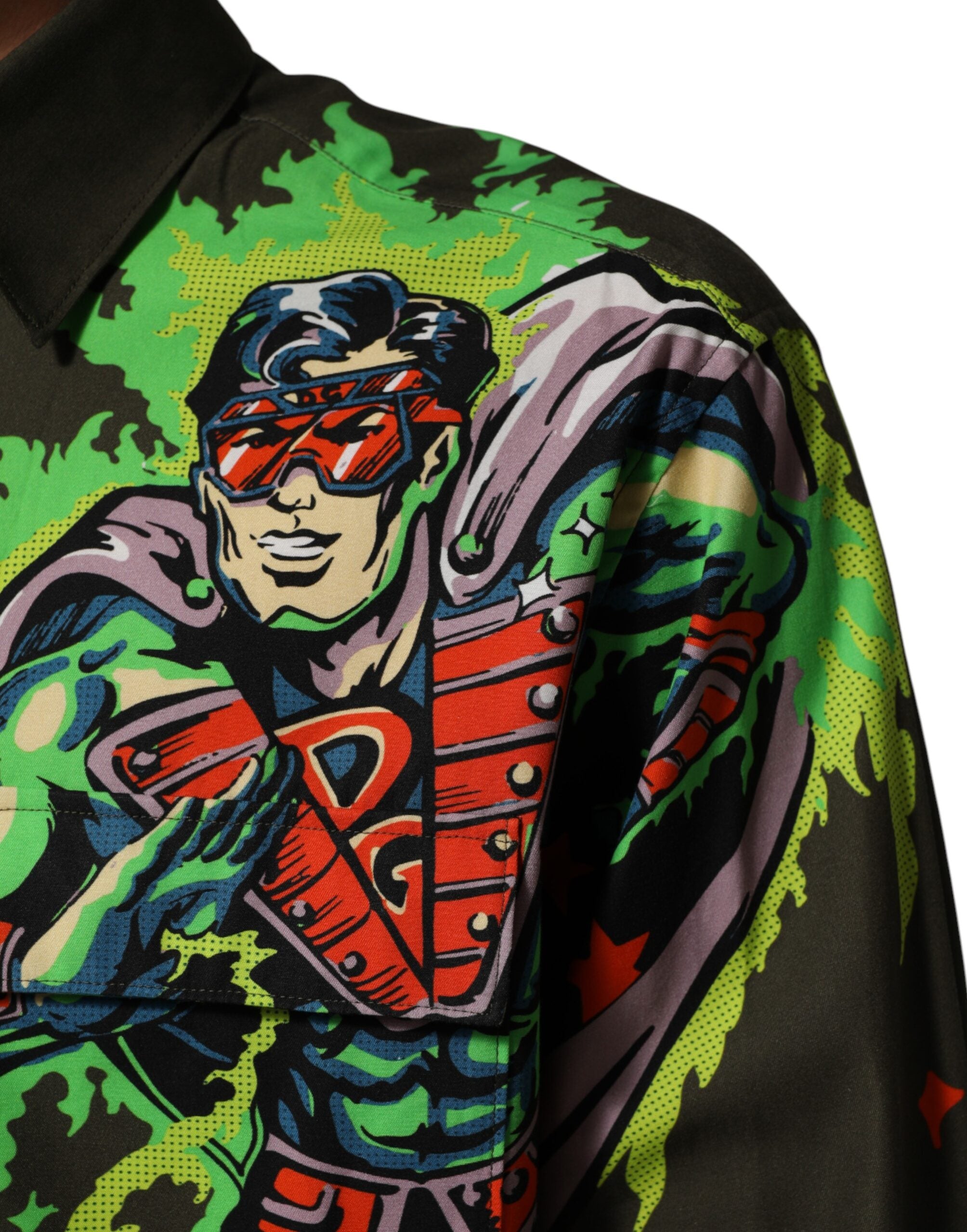 Dolce & Gabbana superhero-print shirt with button placket in brown