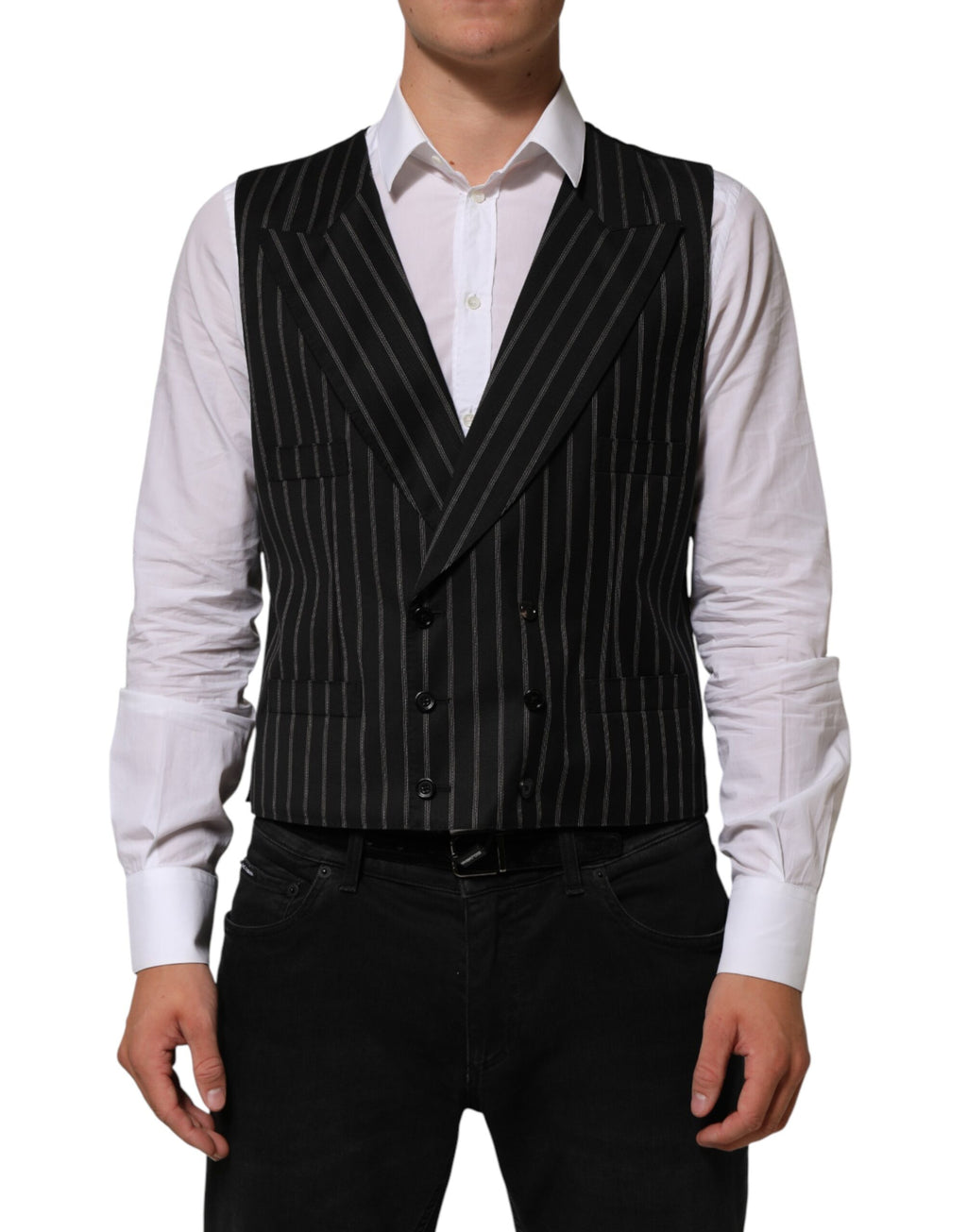 Dolce & Gabbana Schwarze Streifen Wollweste für Herren