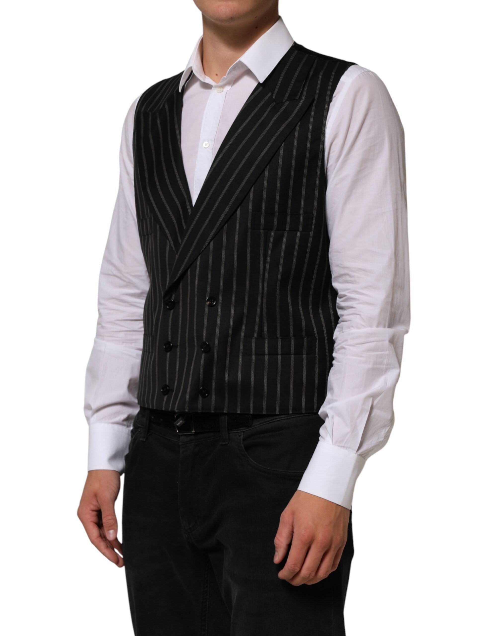 Dolce & Gabbana Schwarze Streifen Wollweste für Herren