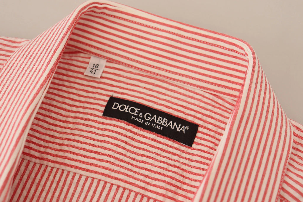 Dolce & Gabbana Rot-weiß gestreiftes Kurzarm-Baumwollhemd