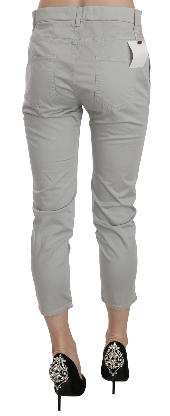 Jucca Cotton Grey High-Waist Skinny Cropped Trousers