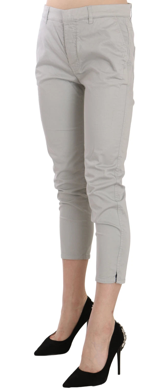 Jucca Cotton Grey High-Waist Skinny Cropped Trousers