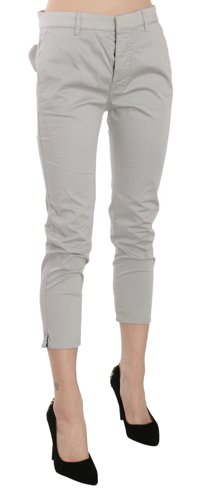 Jucca Cotton Grey High-Waist Skinny Cropped Trousers