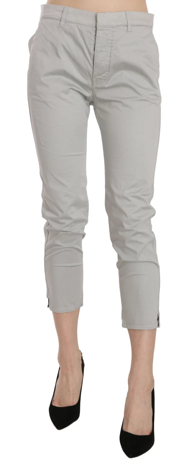 Jucca Cotton Grey High-Waist Skinny Cropped Trousers