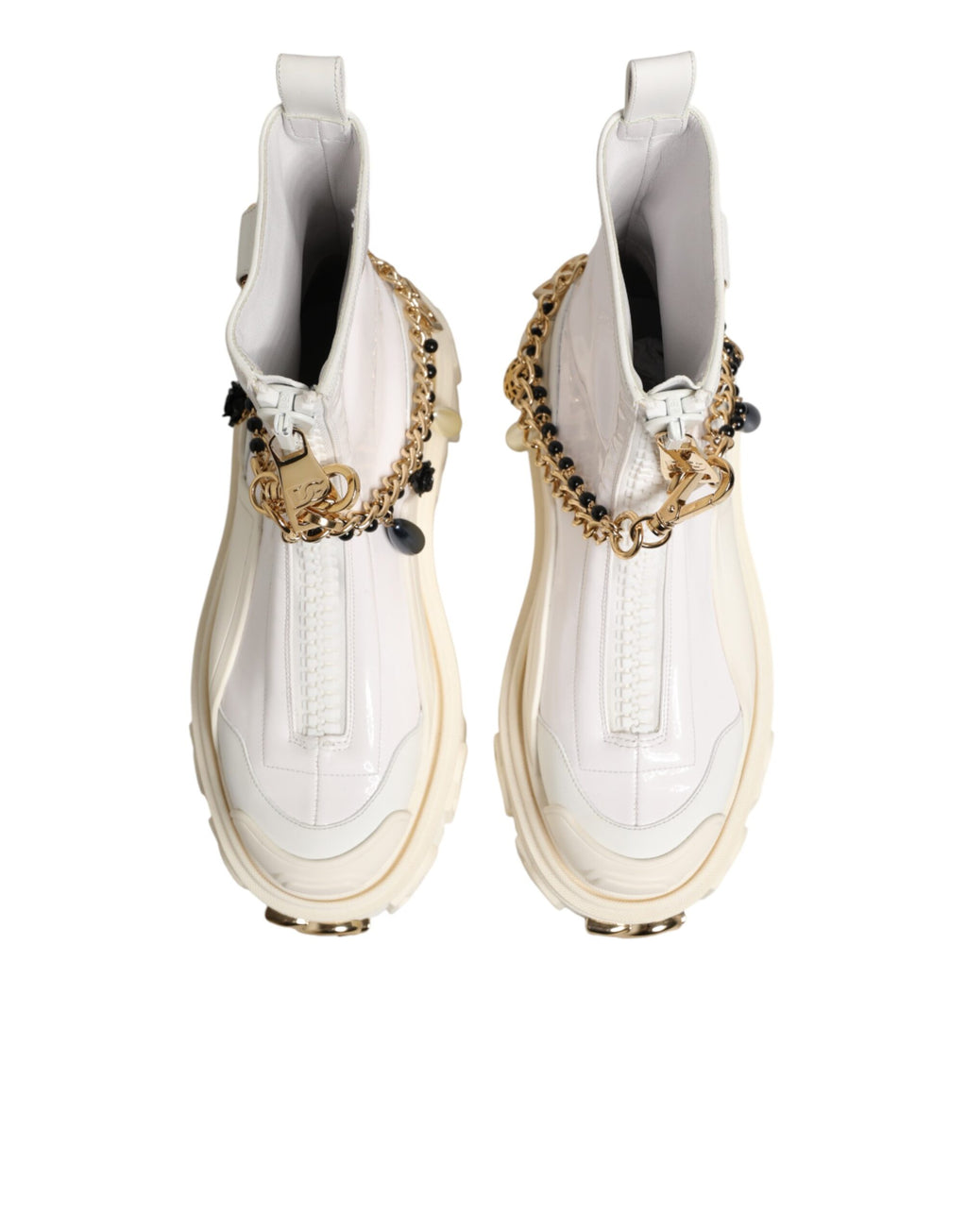 Dolce & Gabbana Weiße Leder-Stiefeletten mit Gummi-Logo