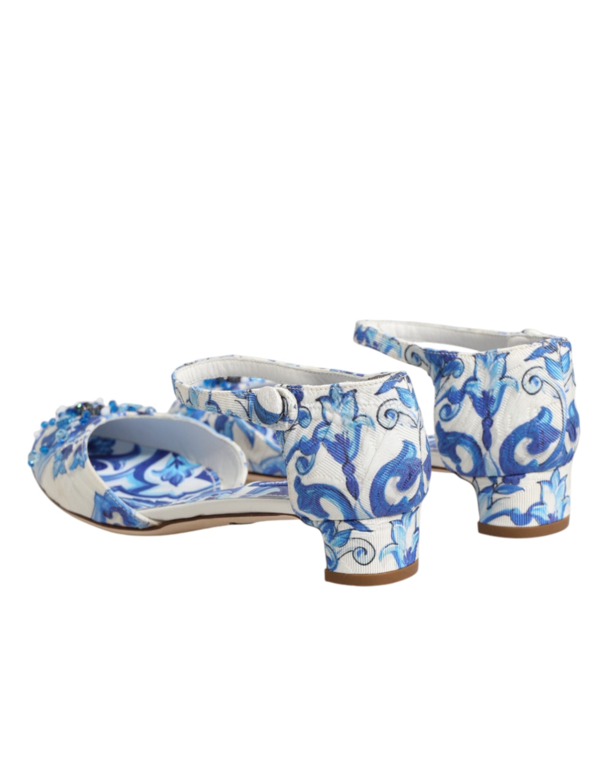 Dolce & Gabbana Weiße und blaue Sandalen mit Blumenmuster und Kristallen