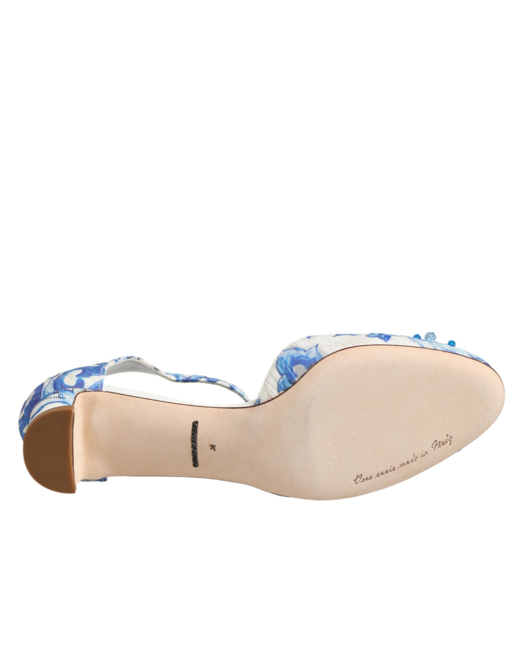 Dolce & Gabbana Weiße und blaue Sandalen mit Blumenmuster und Kristallen