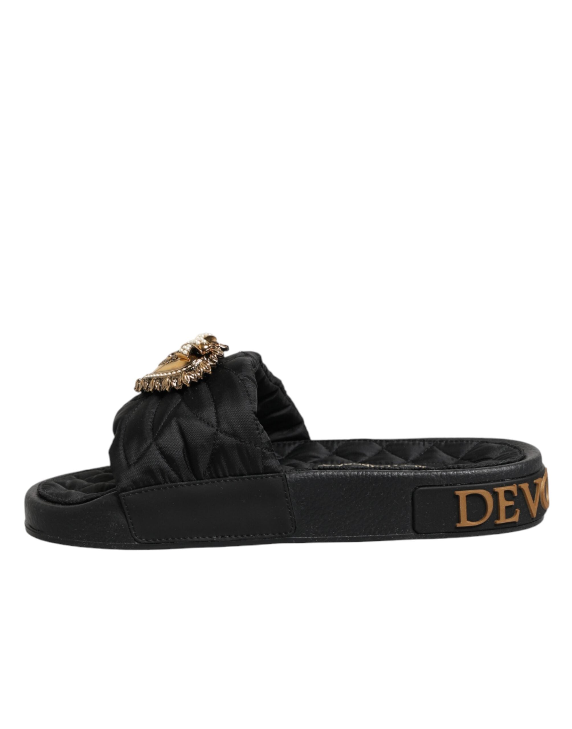 Dolce & Gabbana Schwarze Devotion Matelassé Leder-Slides