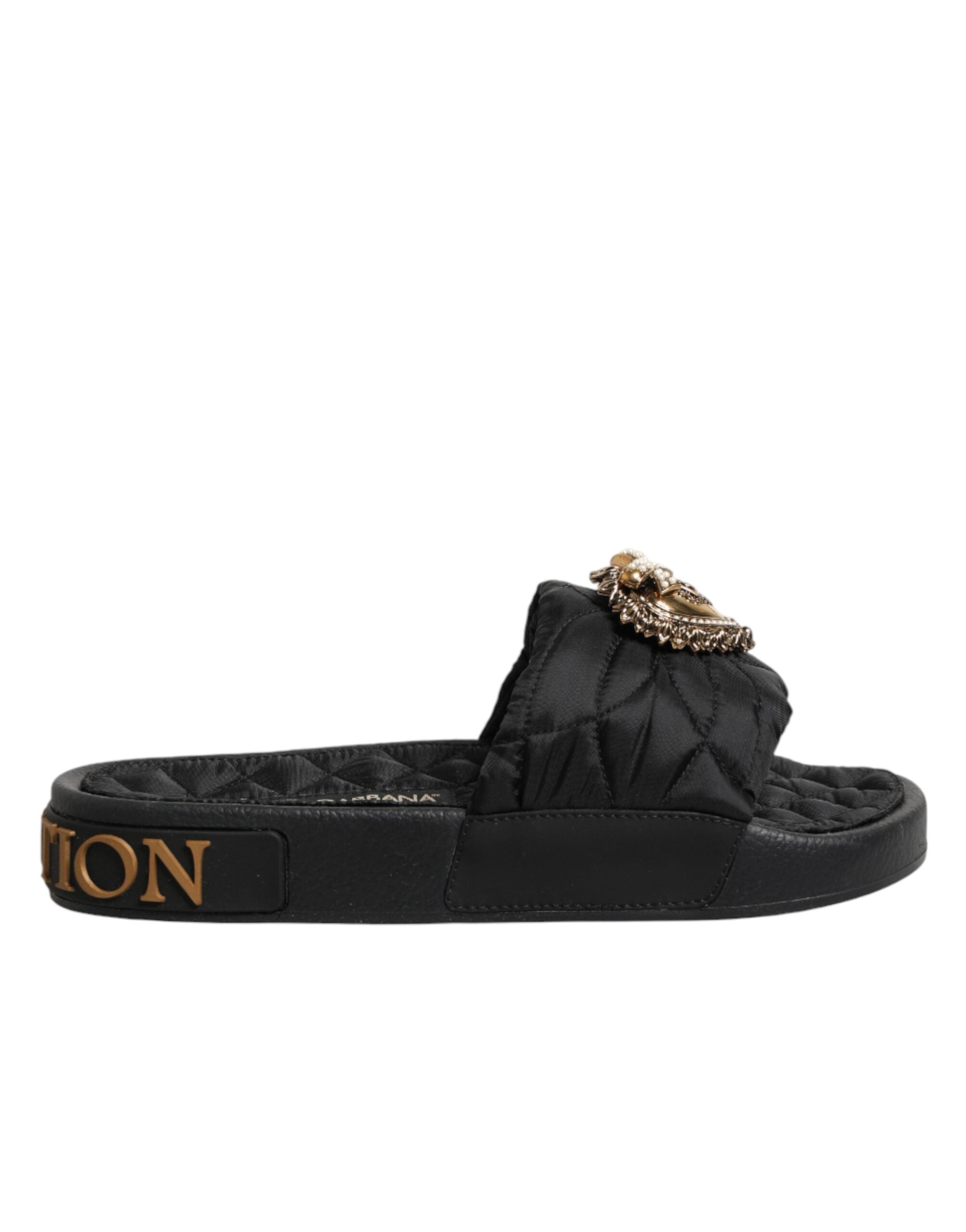 Dolce & Gabbana Schwarze Devotion Matelassé Leder-Pantoletten