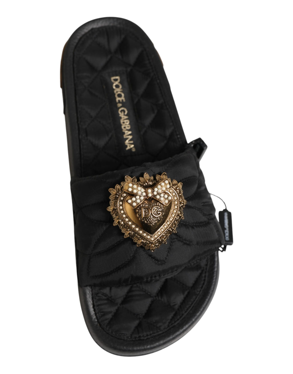 Dolce & Gabbana Schwarze Devotion Matelassé Leder-Slides