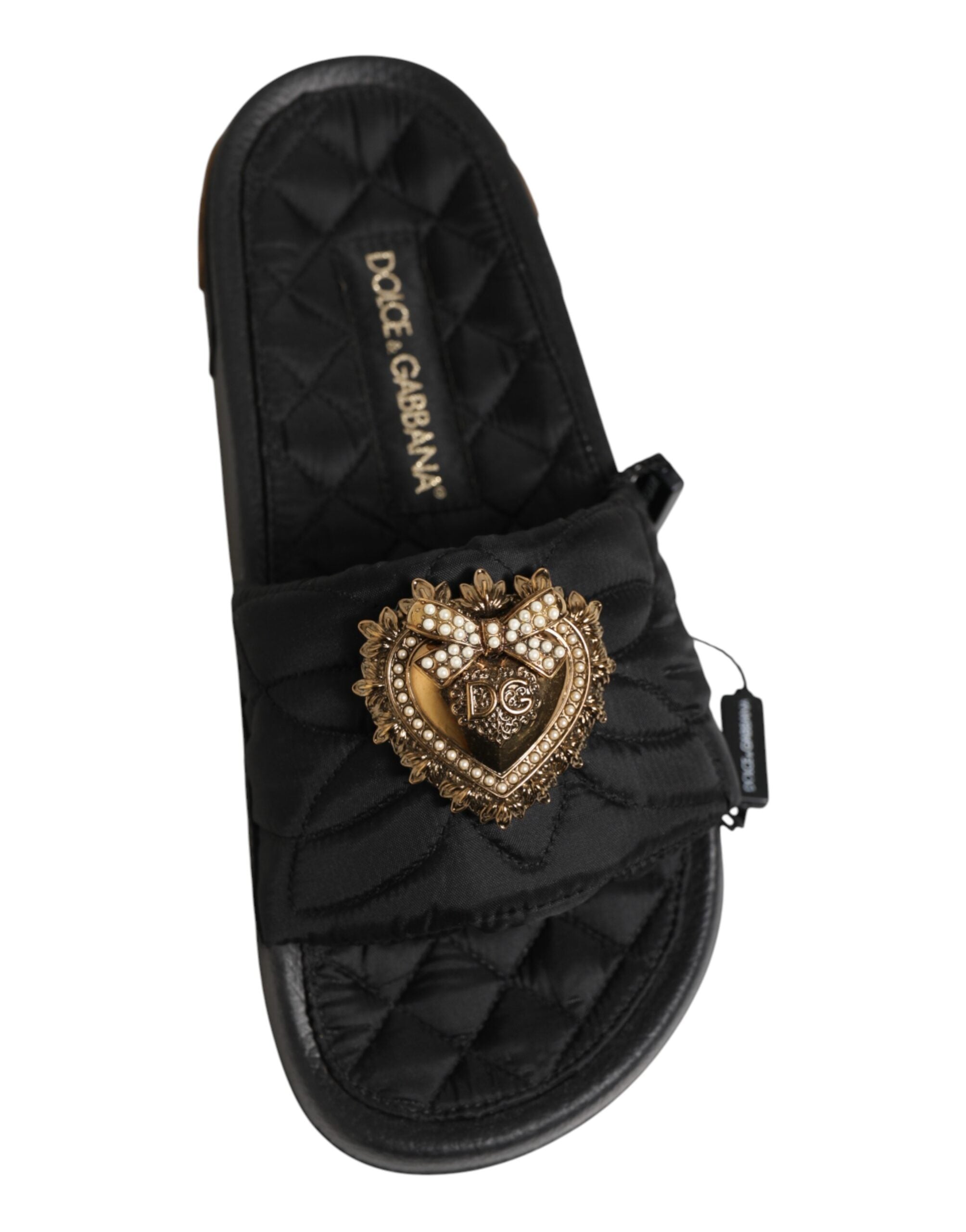 Dolce & Gabbana Schwarze Devotion Matelassé Leder-Slides